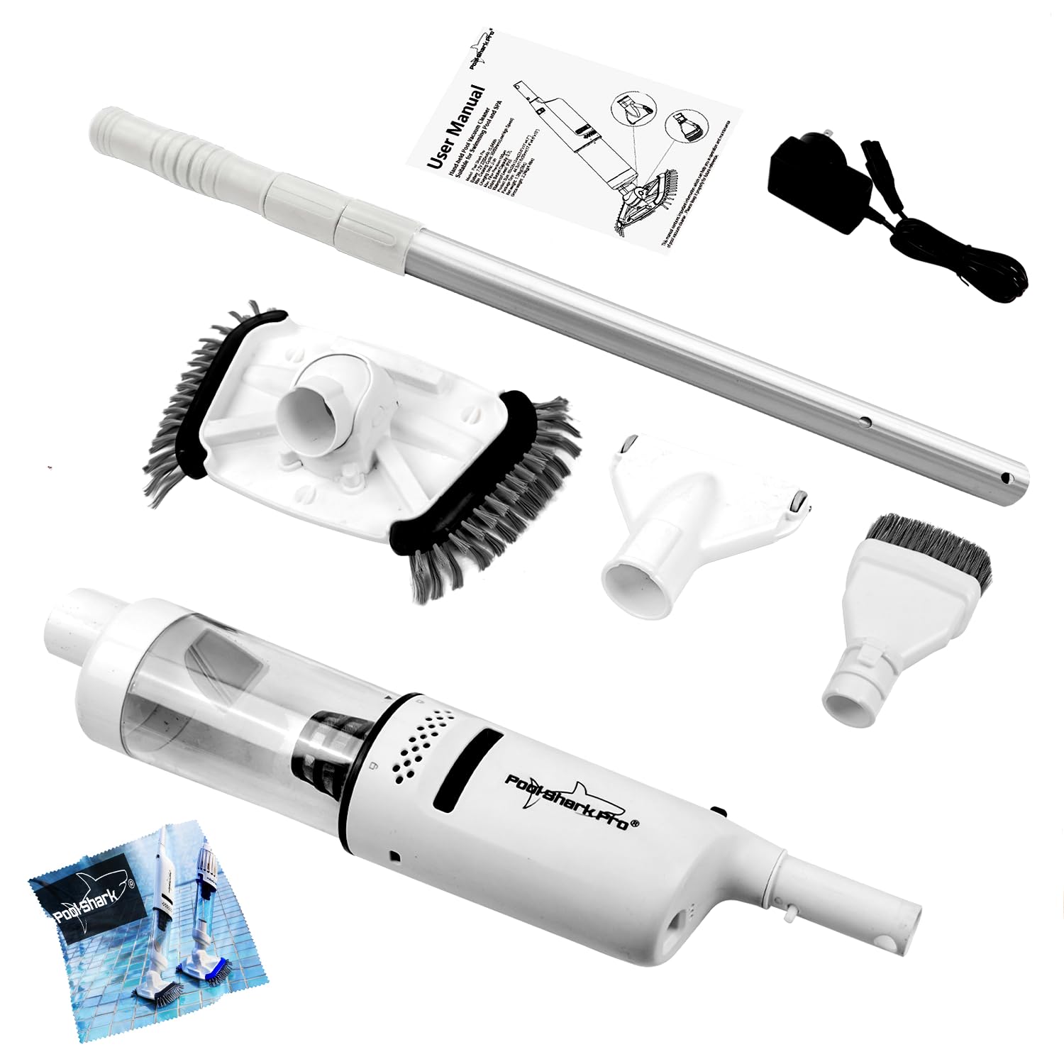 Pool Shark PRO Cordless Pool Vacuum Cleaner - 1.5H Runtime, 3-in-1 Multi-Surface Cleaner with Strong Suction for Inground & Above Ground Pools | IPX8 Waterproof, Large Debris Tank | Ideal for Leaves, Sand & Small Debris Removal