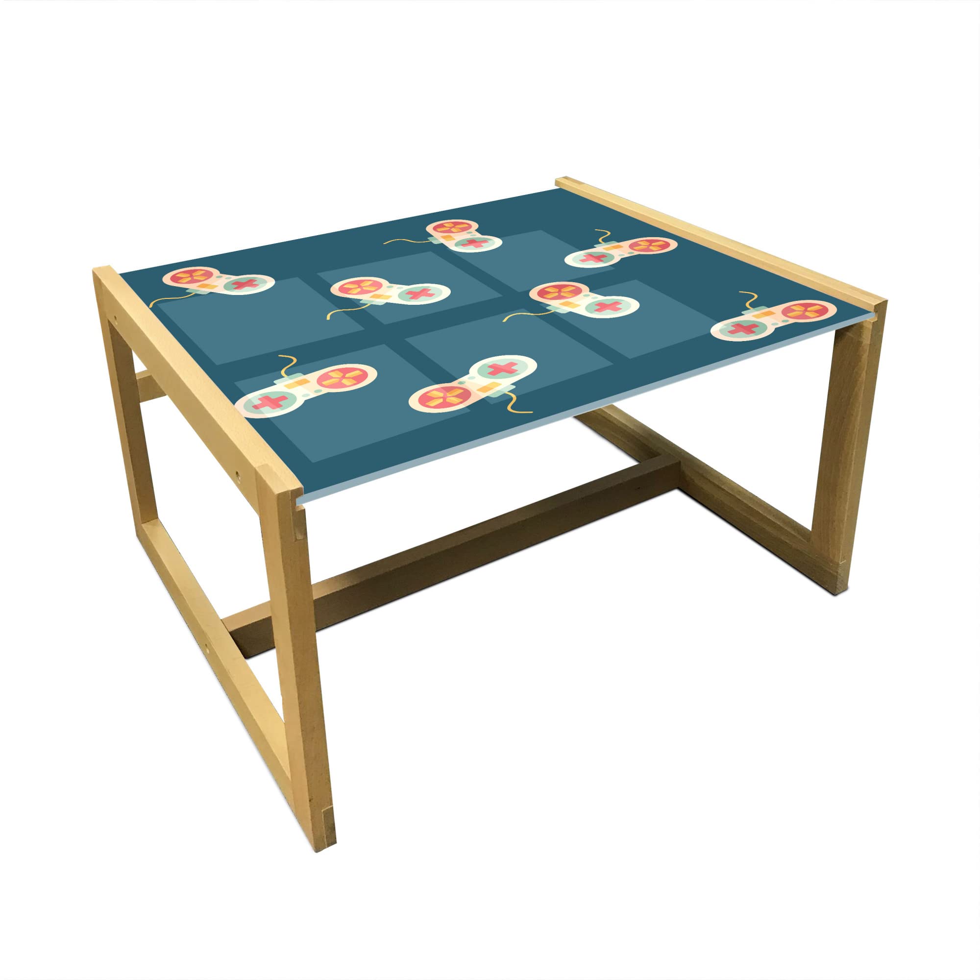 Ambesonne Retro Video Game Console Coffee Table - Acrylic Glass Top with Wooden Frame, Medium Size in Petrol Blue Multicolor - Perfect for Gaming Rooms, Offices & Dorms
