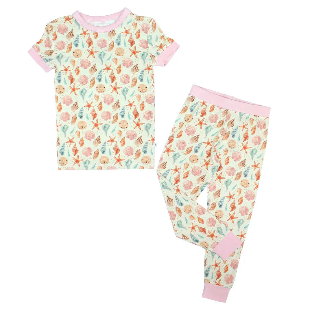 Emerson & Friends Sandy Seashells Pajama Set for Kids - Soft Cotton Sleepwear with Ocean Theme - Perfect for Bedtime, Sleepovers & Beach Vacations