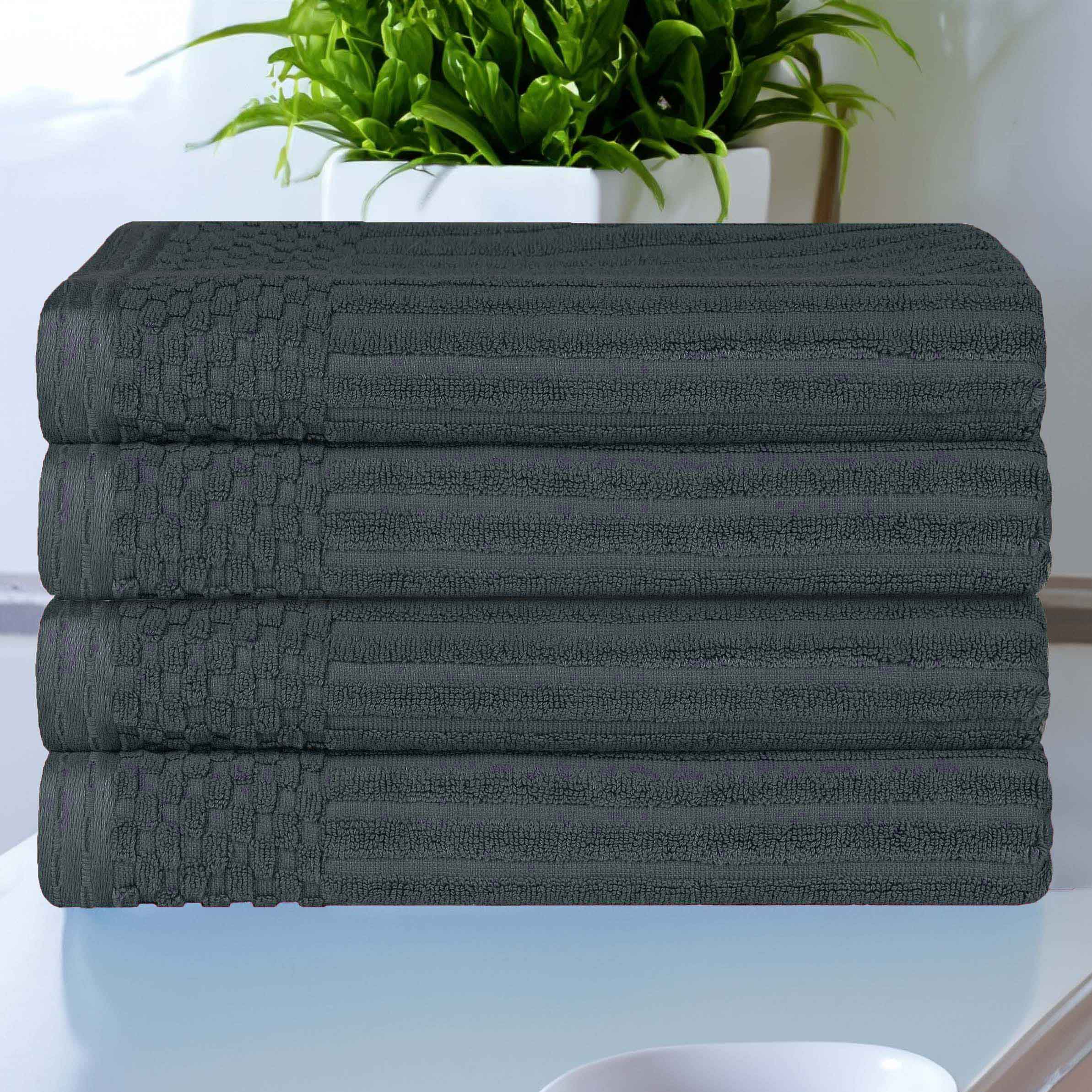Premium Soho Ribbed Textured Cotton Bath Towels - Ultra Absorbent & Quick Dry - Set of 4 (White) - Luxury Spa, Hotel & Home Bathroom Essentials