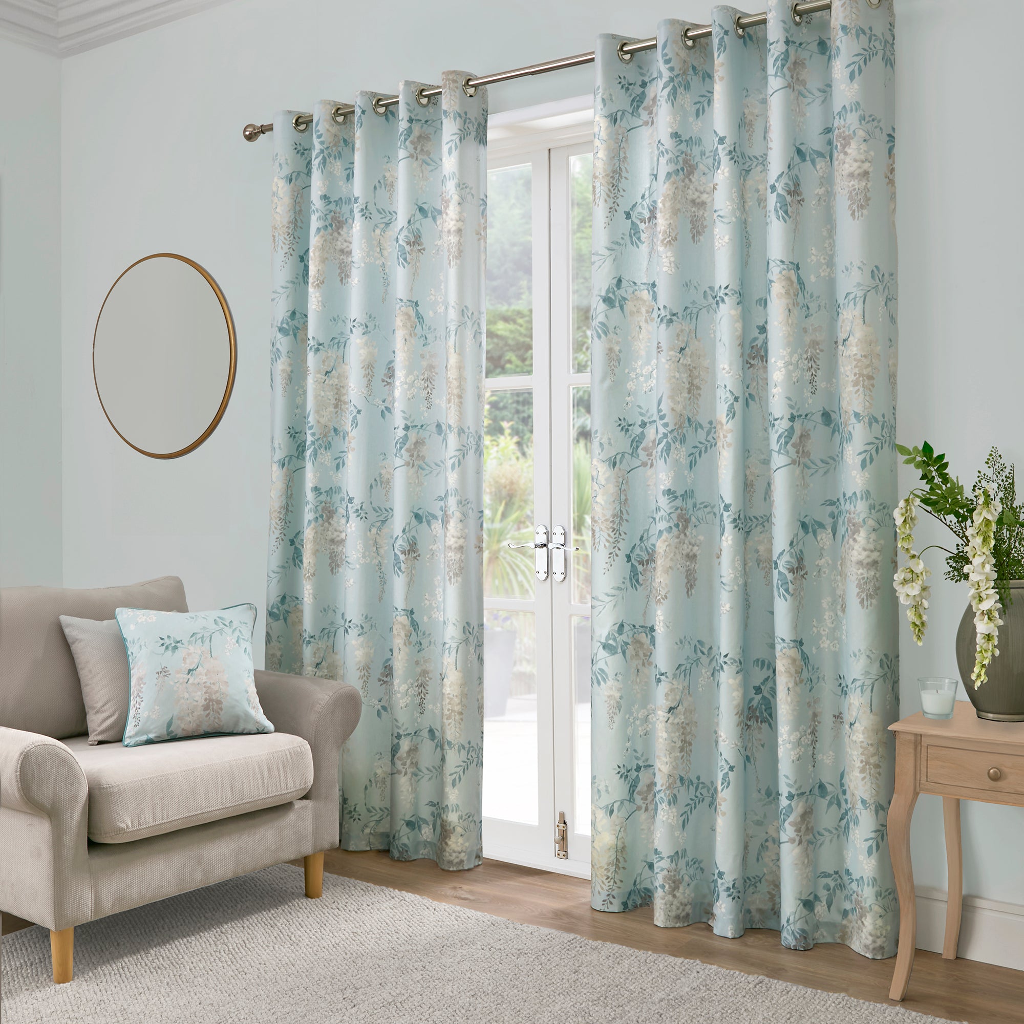 Dreams & Drapes Wisteria Floral Throw Pillow Cover - Duck Egg Blue Home Decor for Living Room Sofa & Bedroom