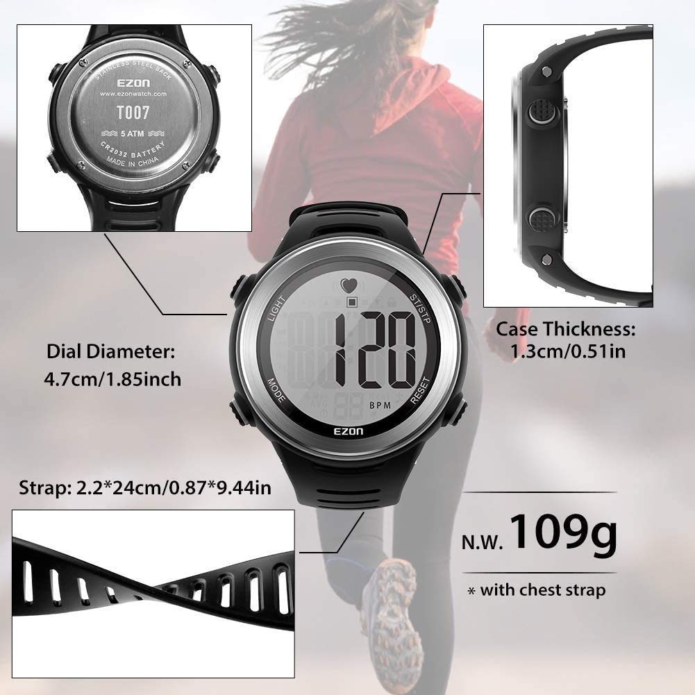 EZON Heart Rate Monitor Chest Strap - Wireless Bluetooth HRM for Running, Cycling & Workouts - Waterproof Fitness Tracker with Stopwatch & Alarms - Compatible with Smartwatches & Gym Equipment (Ideal for Cardio, HIIT & Cross Training)