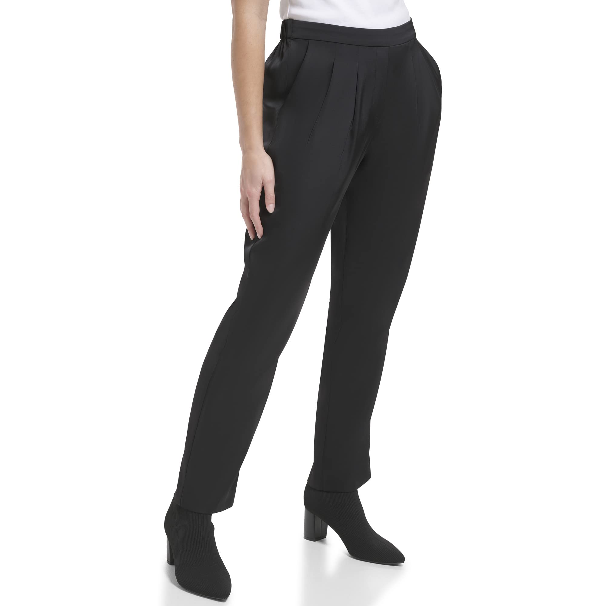 Calvin Klein Women's Slim Fit Shiny Crepe Ankle Pants - Comfortable & Flowy for Work, Office & Evening Out