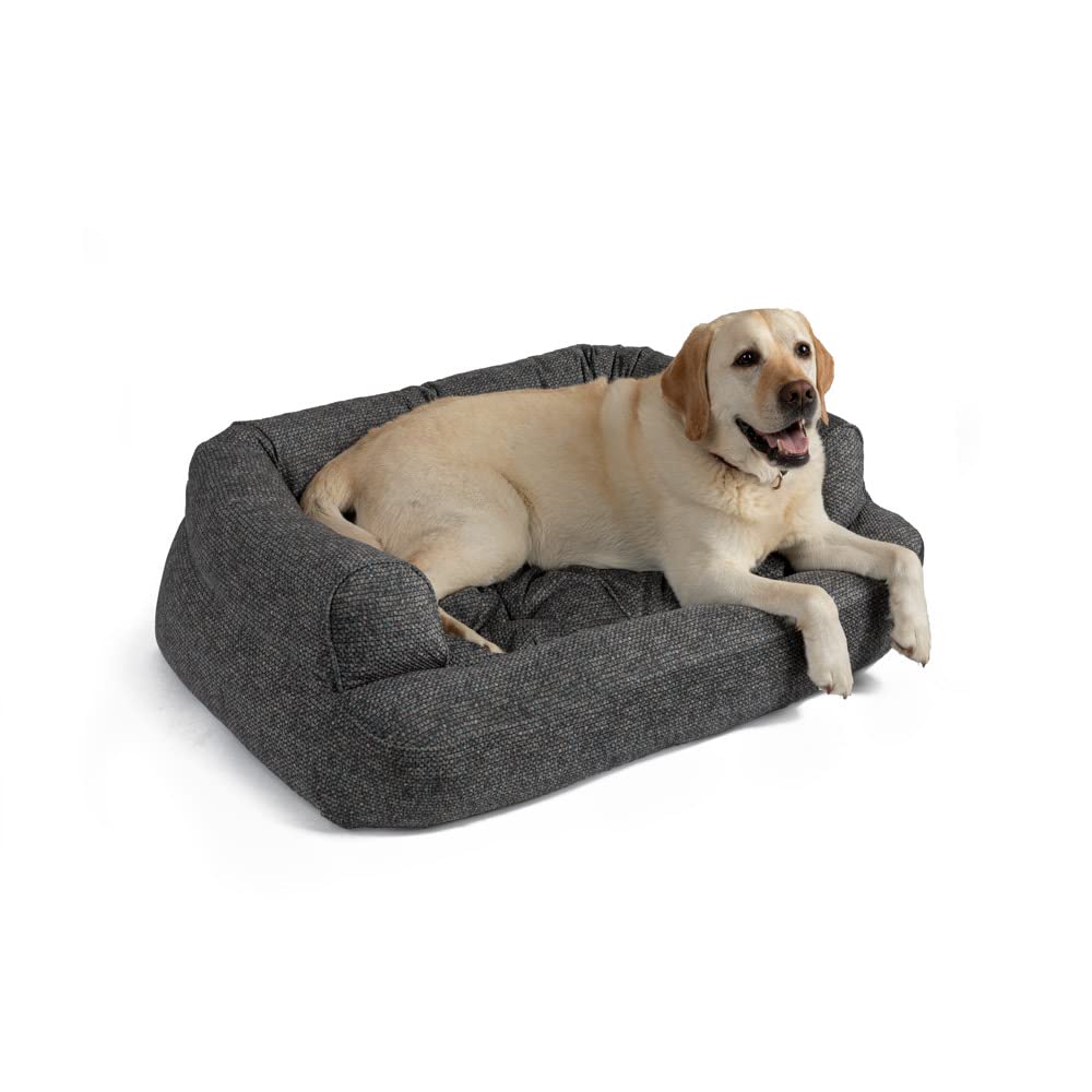 Luxury Overstuffed Microsuede Pet Sofa for Dogs - Extra Large Orthopedic Bed, Show Dog Collection, Merlin Pewter - Perfect for Living Room, Bedroom & Pet-Friendly Spaces