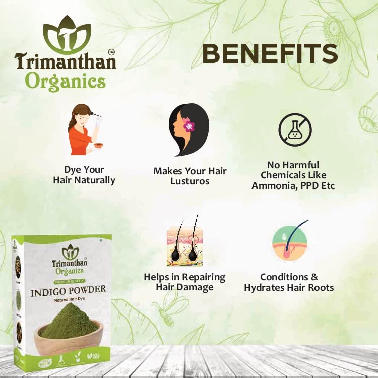 Trimanthan Organics Indigo Powder for Hair - 900g Black Triple-Sifted Microfine Indigofera Tinctoria Powder | Stops Premature Greying & Repairs Damaged Hair | Natural Hair Dye for DIY Henna, Coloring, & Hair Care Treatments