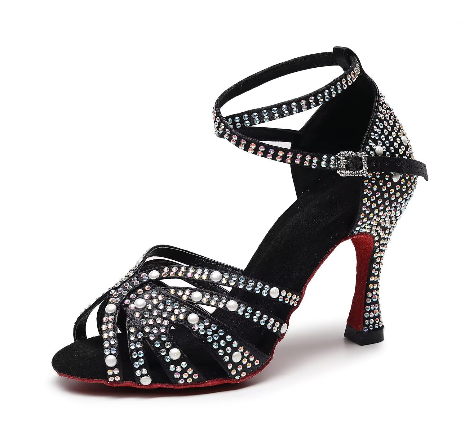Sparkly Women's Rhinestone Salsa & Bachata Dance Shoes - Professional Ballroom Latin Dance Shoes with Satin Finish for Practice & Performance | Perfect for Social Dancing, Competitions & Wedding Dances