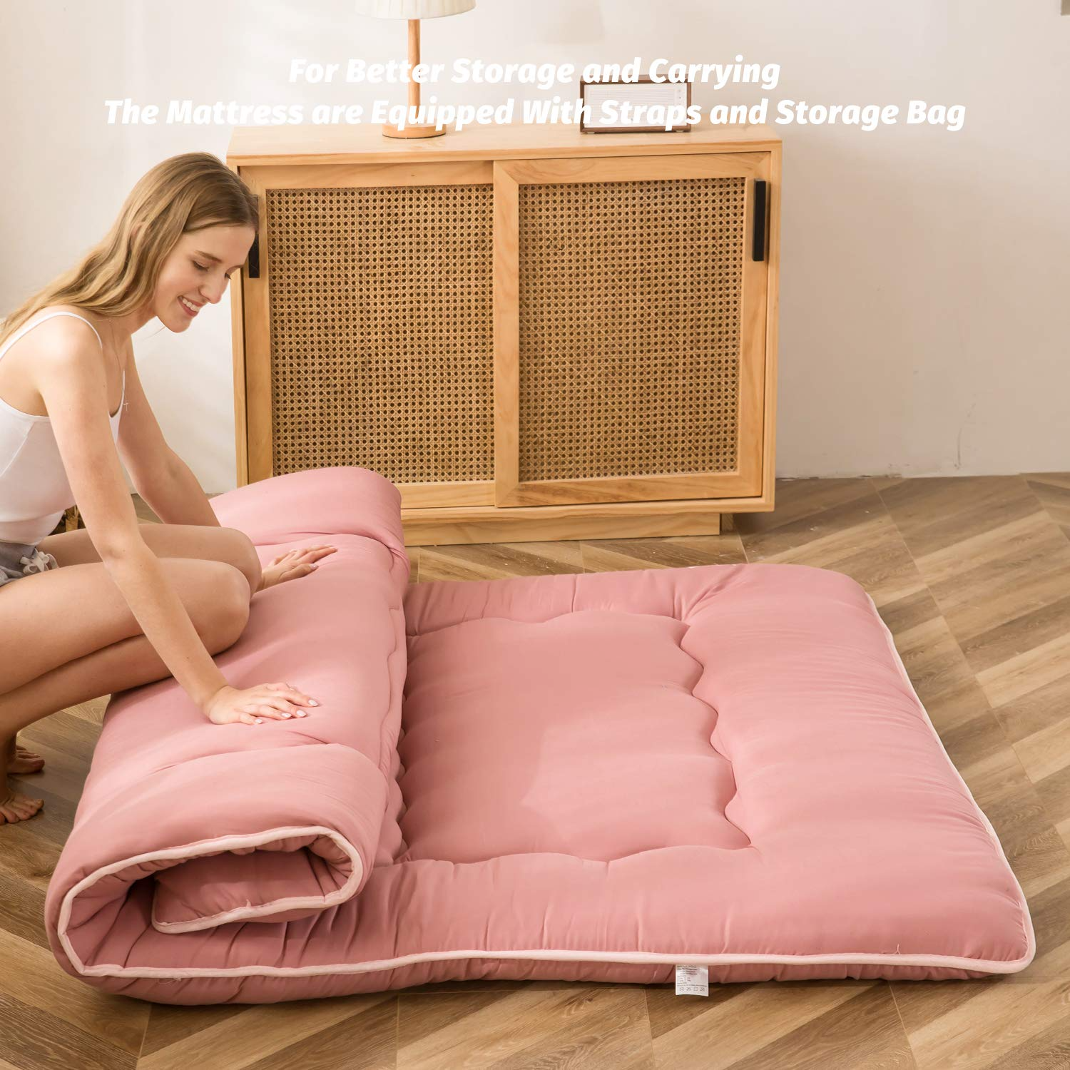 MAXYOYO Multifunctional Futon Mattress - Pink Foldable Sofa Bed for Small Spaces, Guest Room & Dormitory | Comfortable Sleeping Solution for Apartments
