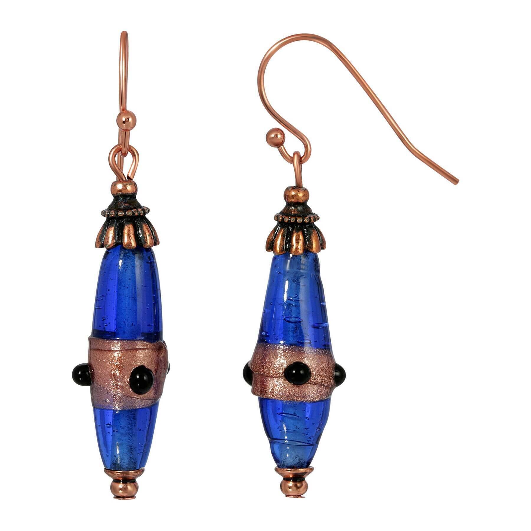 1928 Jewelry Bohemian Sapphire Blue Glass Drop Earrings for Women - Vintage Dangle Earrings for Party, Wedding & Special Occasions