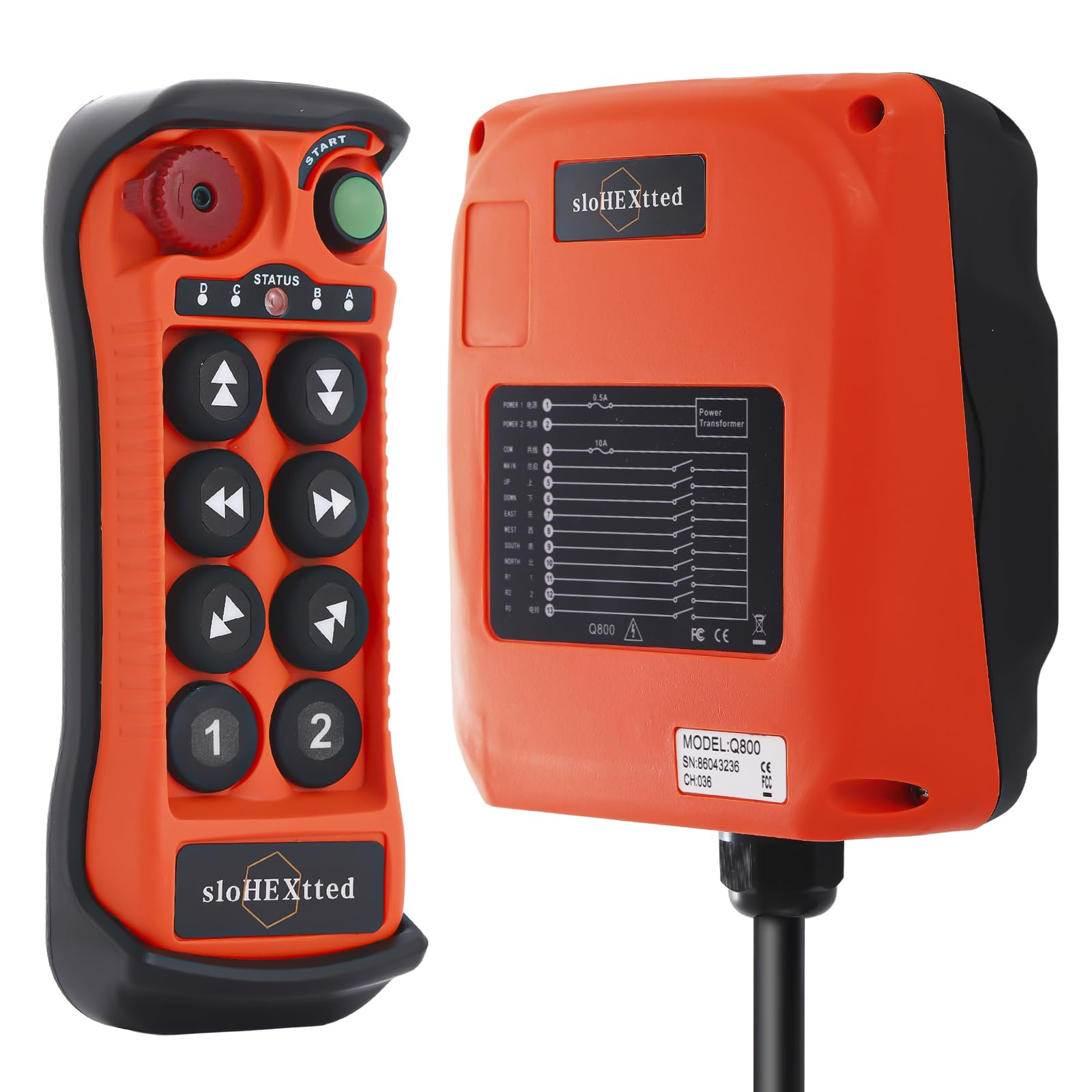 8 Channel Wireless Radio Remote Control Transmitter and Receiver for 12V/24V Overhead Bridge Crane, Electric Chain Hoist - Industrial Crane Controller Q800 | Perfect for Warehouse, Construction & Manufacturing Operations