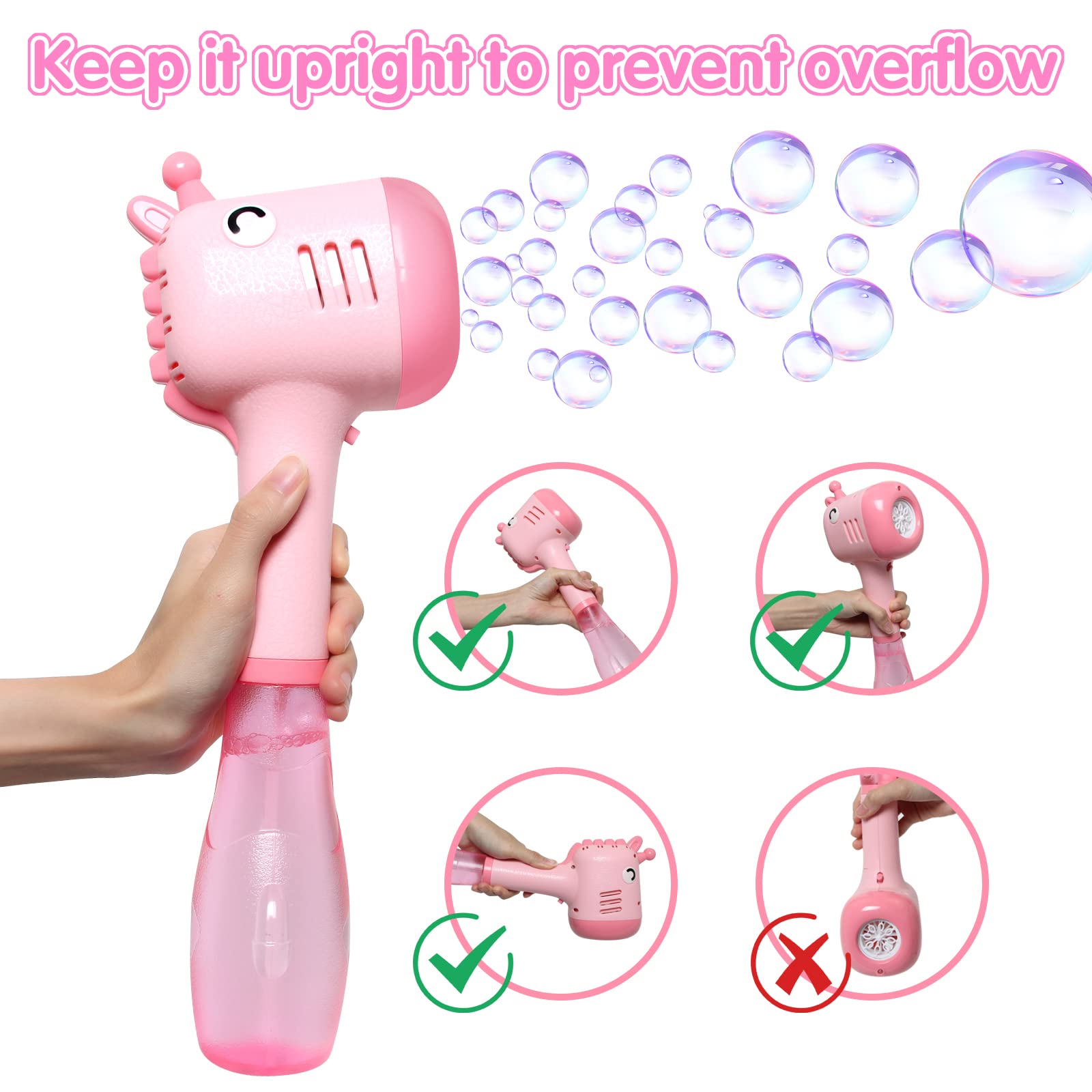 Panacare Electric Bubble Blower Machine - 4000+ Bubbles Per Minute with 290ML Super Bubble Solution, Giraffe Shaped Bubble Toy for Kids Outdoor Play, Birthday Parties, Weddings & Backyard Fun