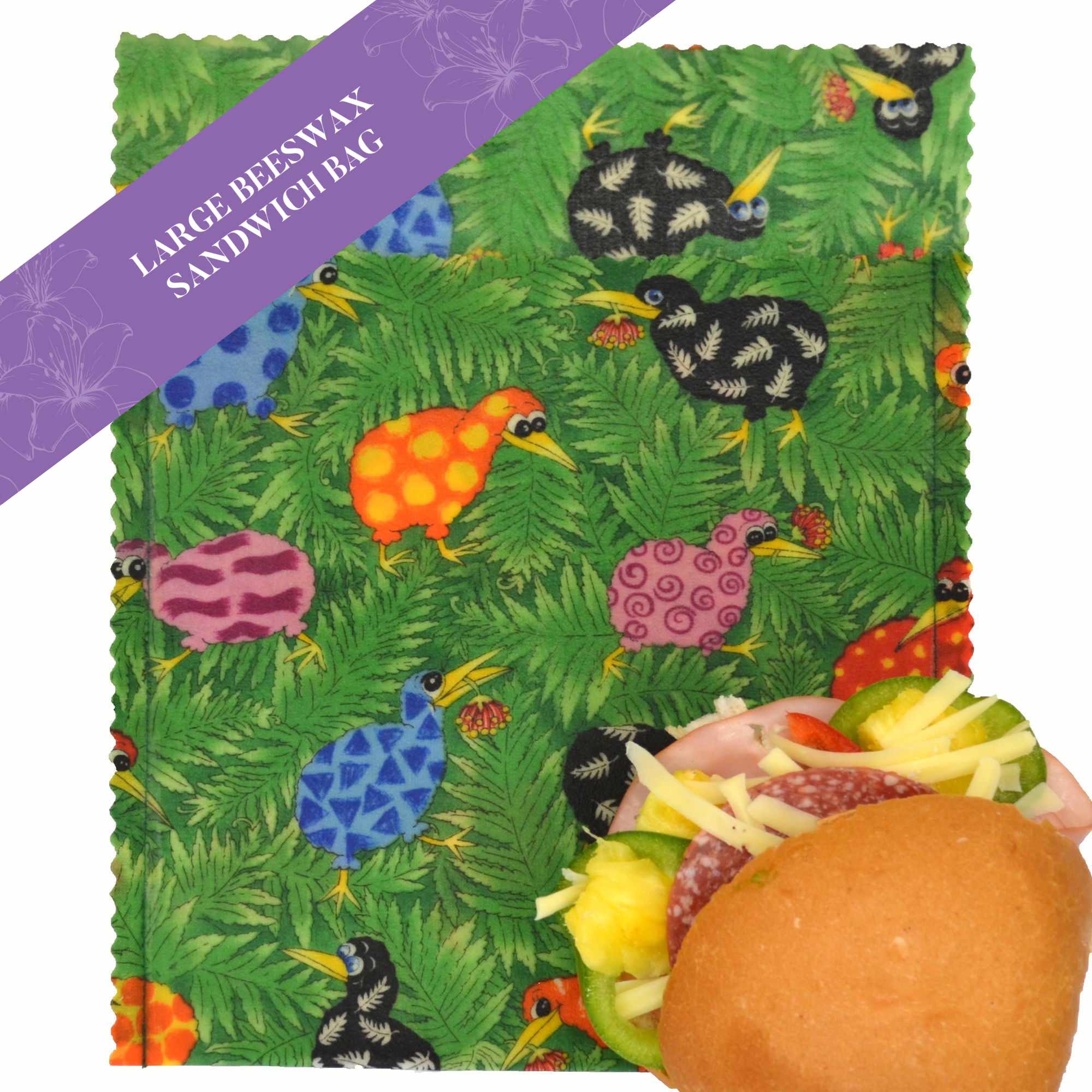 Organic Rainbow Kiwi Beeswax Food Wraps - Eco-Friendly Reusable Food Storage for Sandwiches, Fruits & Cheese - Sustainable Kitchen Essentials