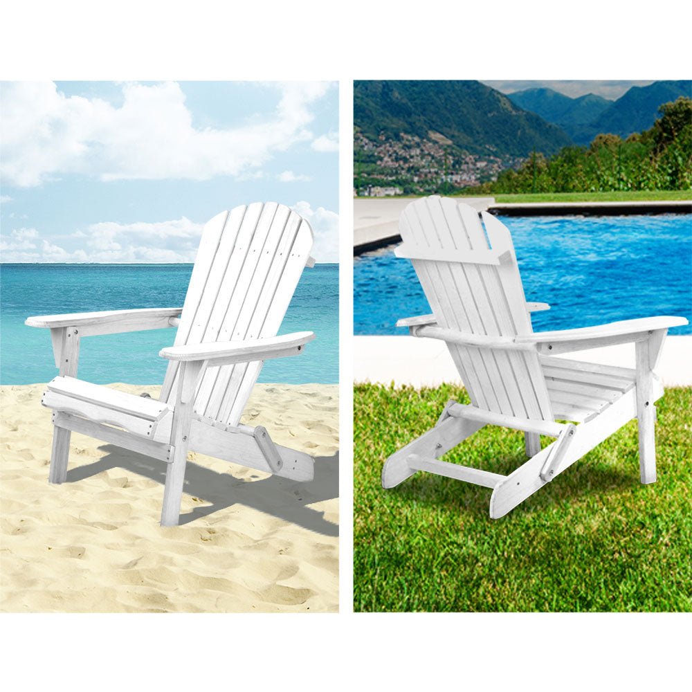 **Adirondack Outdoor Chairs - Foldable Wooden Beach & Patio Furniture - White - Perfect for Backyard, Poolside & Beach Relaxation**