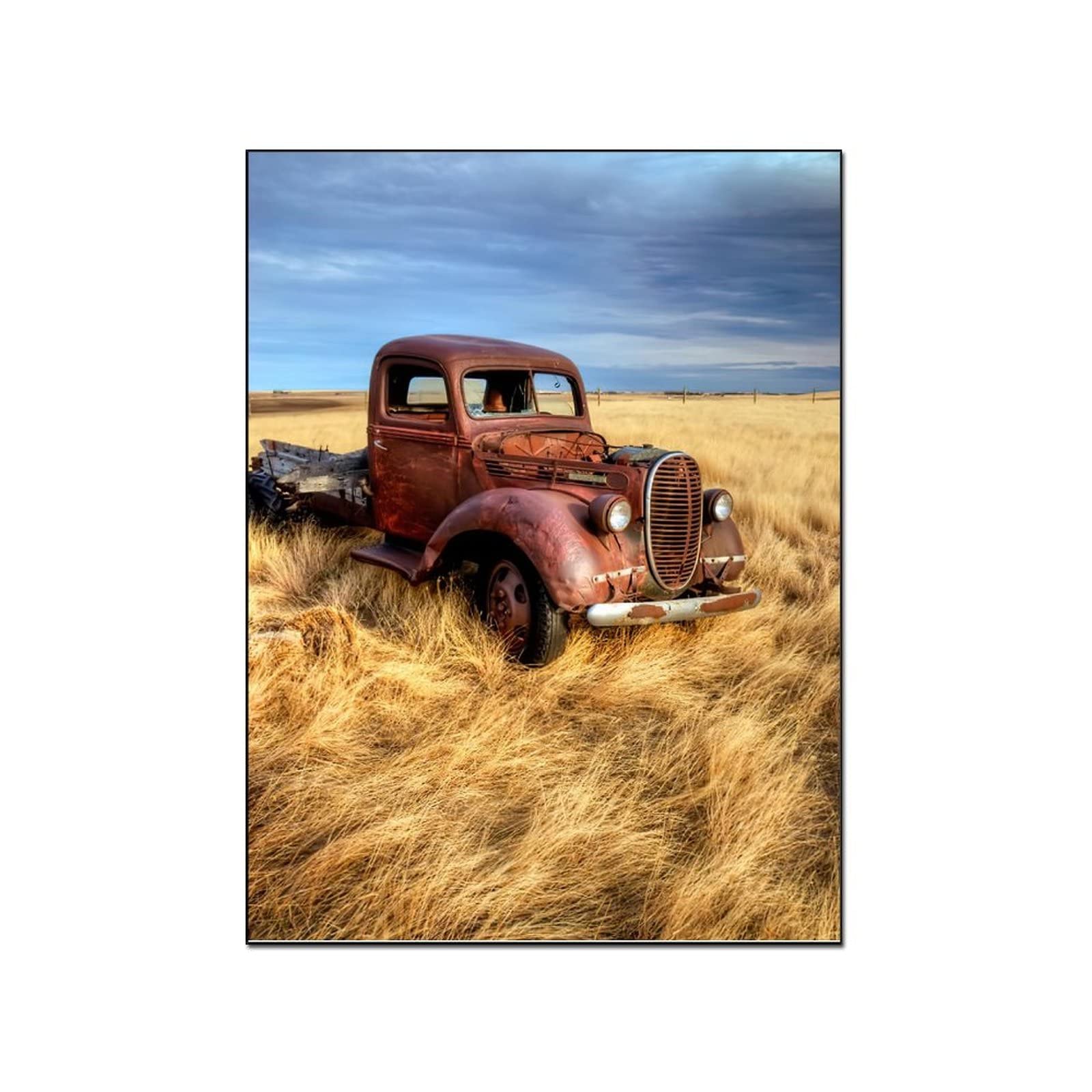 Vintage Rustic Truck Poster - Old Truck Art Print for Modern Living Room & Boys Bedroom Decor - Canvas Wall Art Painting for Bedroom, Office, Nursery - 12x16 Inches (30x40cm) Framed Style - Perfect for Farmhouse, Industrial & Retro Home Decor Themes