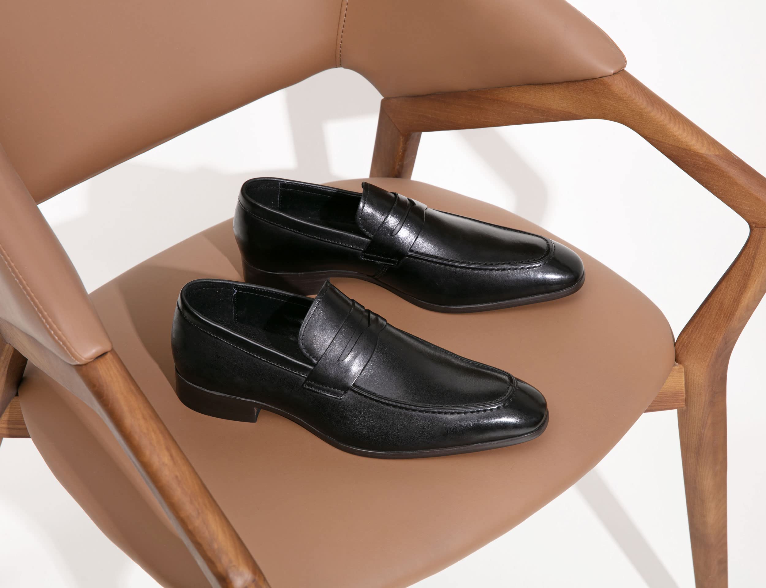 Premium Men's Penny Loafers - Genuine Leather Slip-On Dress Shoes for Business & Formal Occasions - Comfortable Office Work & Wedding Shoes for Men