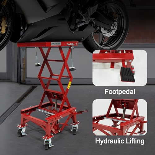 GARVEE 300 LBS Hydraulic Motorcycle Lift Jack - Heavy Duty ATV Scissor Lift for Motorcycles with Wheels | Perfect for Garage, Workshop & DIY Bike Maintenance
