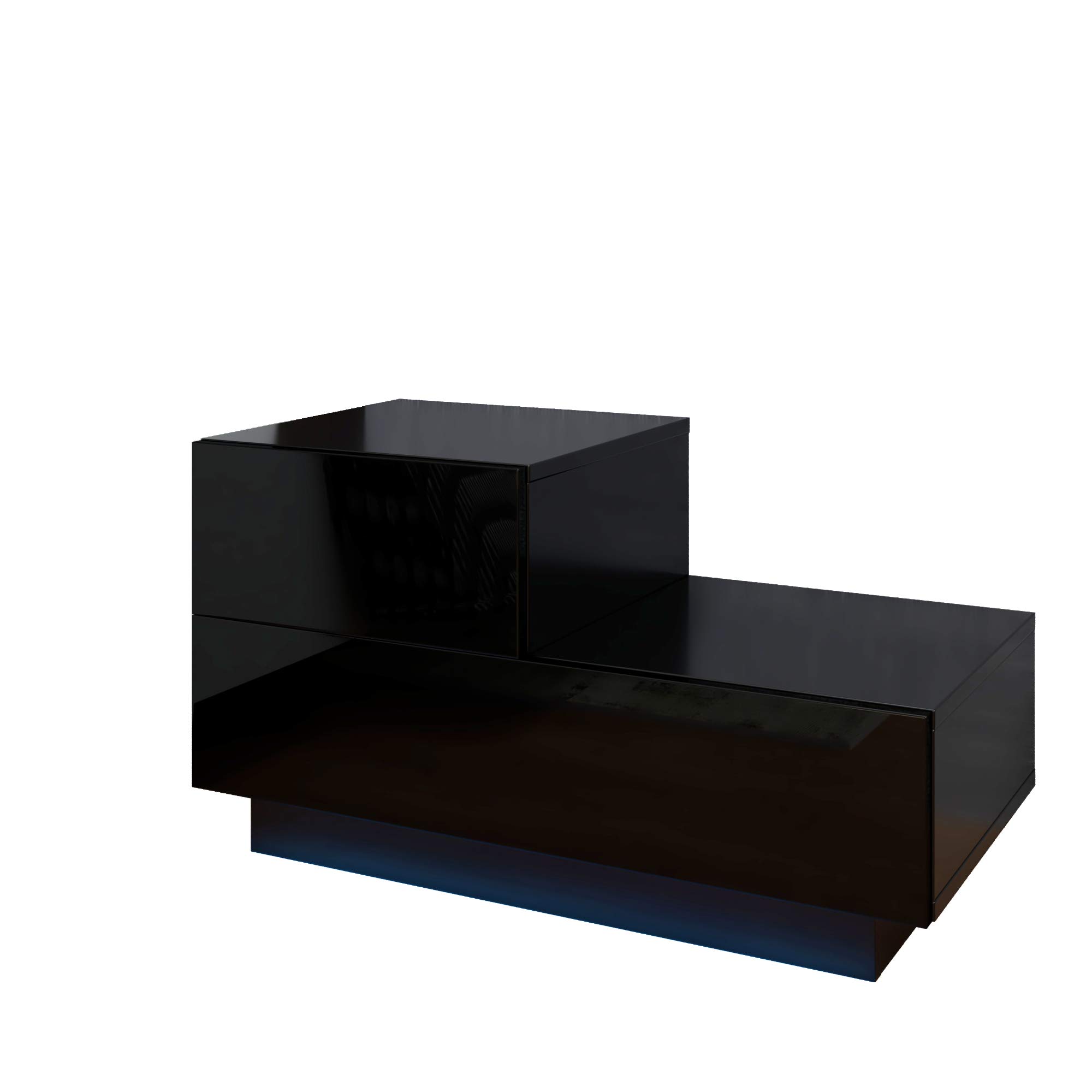 MengK RGB LED 2-Drawer Nightstand End Table with USB Ports - Modern Black Bedside Table for Bedroom, Living Room & Office - Adjustable Color Lighting for Ambiance & Convenience
