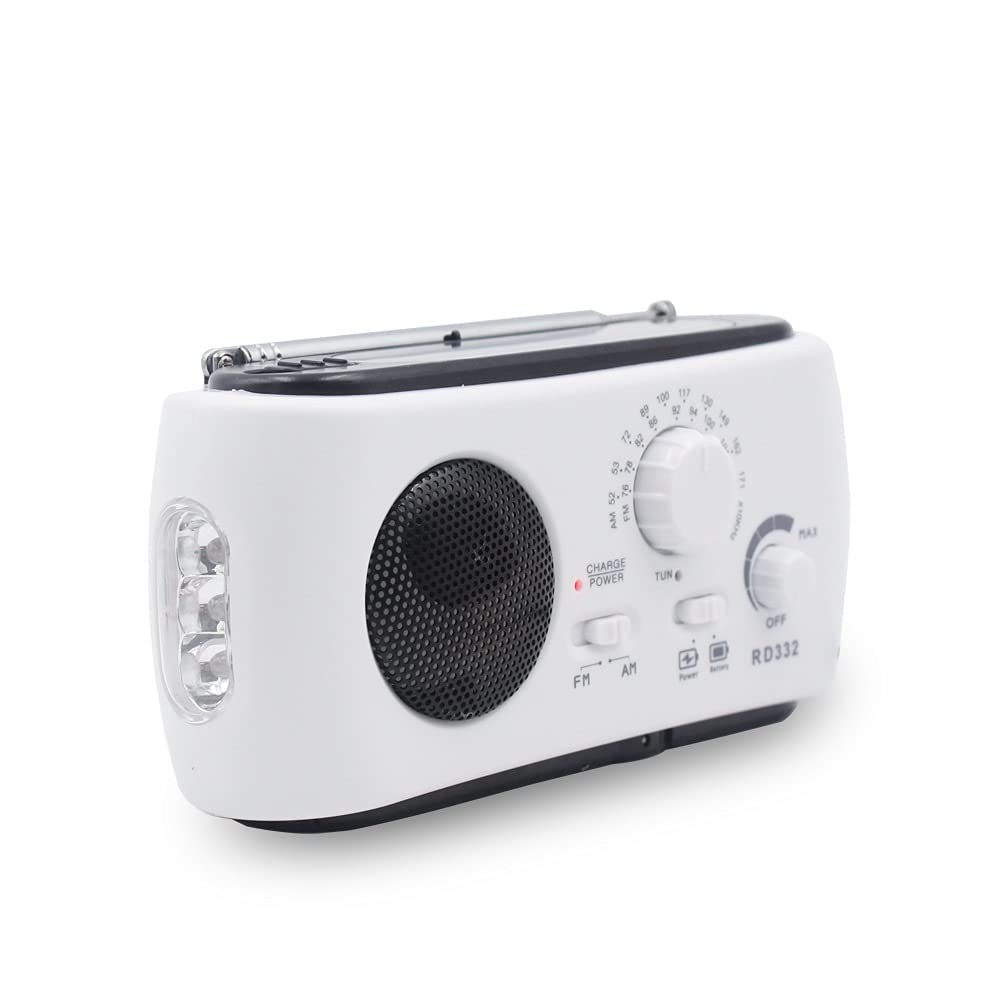 Solar Powered AM/FM Emergency Radio with Hand Crank, 3-LED Flashlight, USB Charging Port & Built-in Speaker - Perfect for Camping, Hiking & Outdoor Survival (Green)