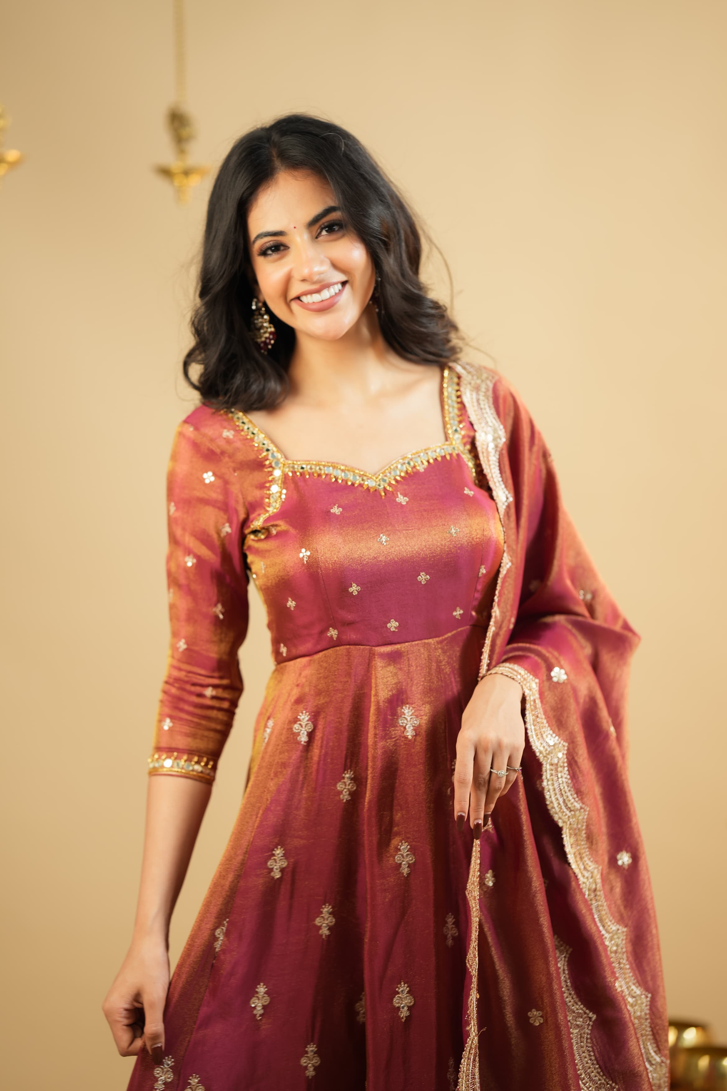 DD757 Swastika Series 2 Premium Tissue Anarkali Kurti - Elegant Indian Ethnic Wear for Women, Perfect for Festivals, Weddings & Special Occasions