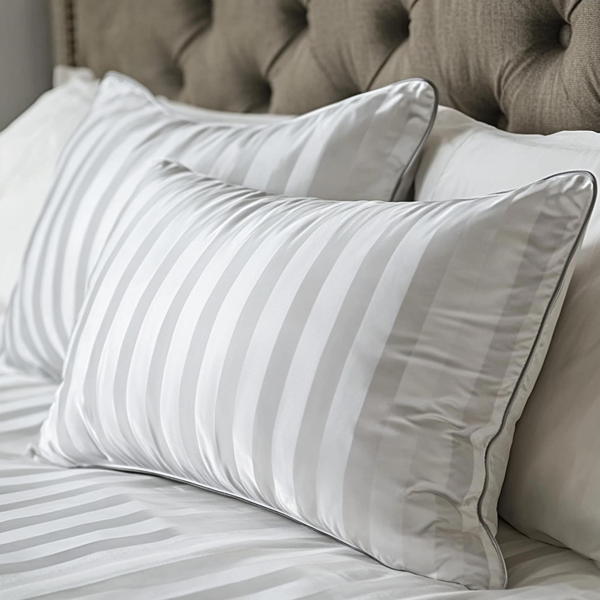 Premium Hotel Grand White Luxury Feather Down Fluffy Bed Pillows - Queen Size Set of 2, 500 Thread Count 100% Cotton, Machine Washable & Breathable for Side/Back Sleepers, 20