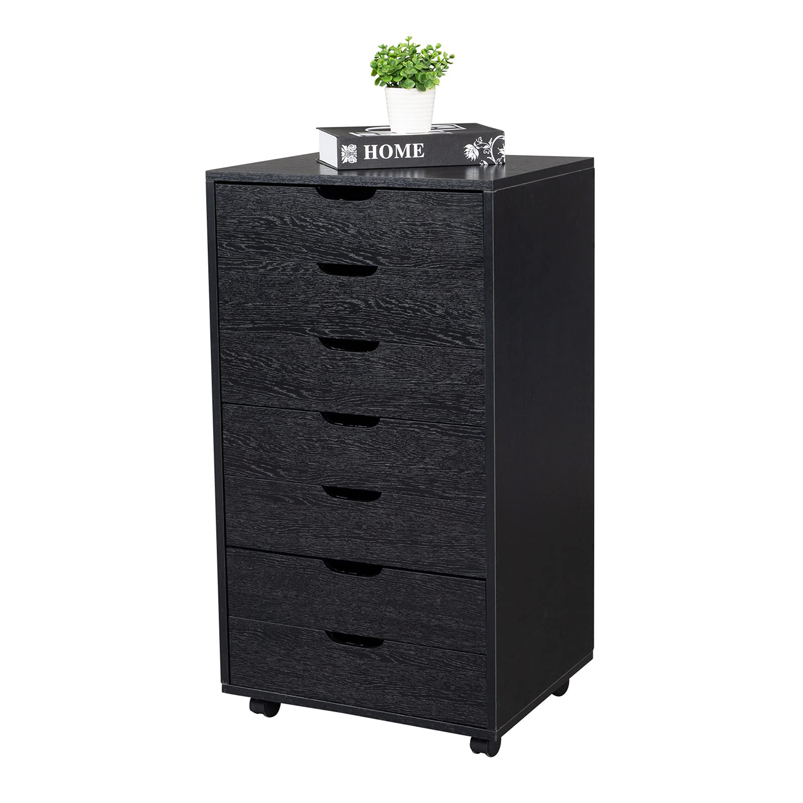 LIYUEUS 7-Drawer Mobile Vertical Wooden Filing Cabinet with Wheels - Letter/A4 Size File Organizer for Office, Home, or School (Black) - Perfect for Document Storage and Organization