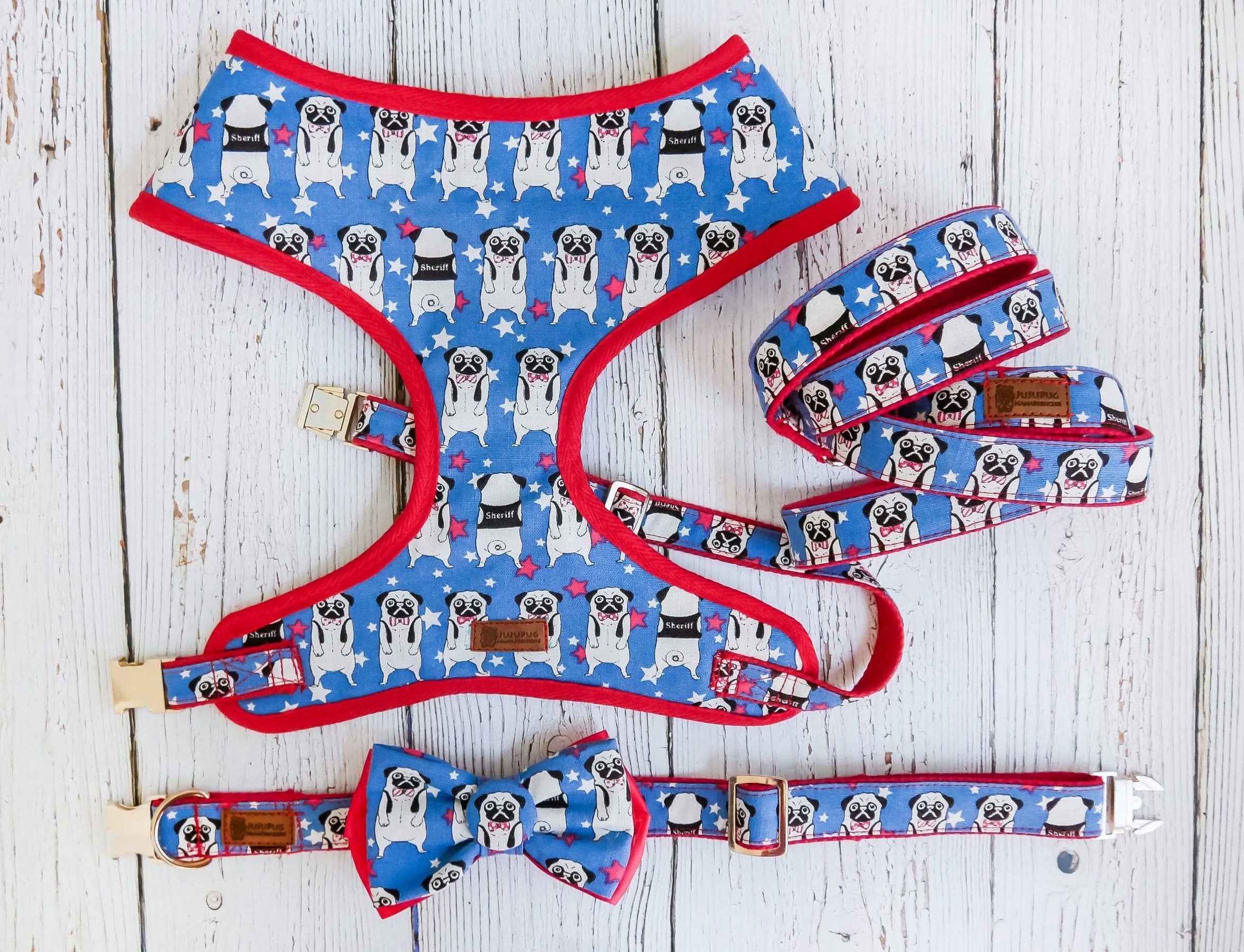 Pug Star Dog Harness Set - Adjustable & Reflective Pet Vest for Small Dogs - Perfect for Walking, Training & Outdoor Adventures