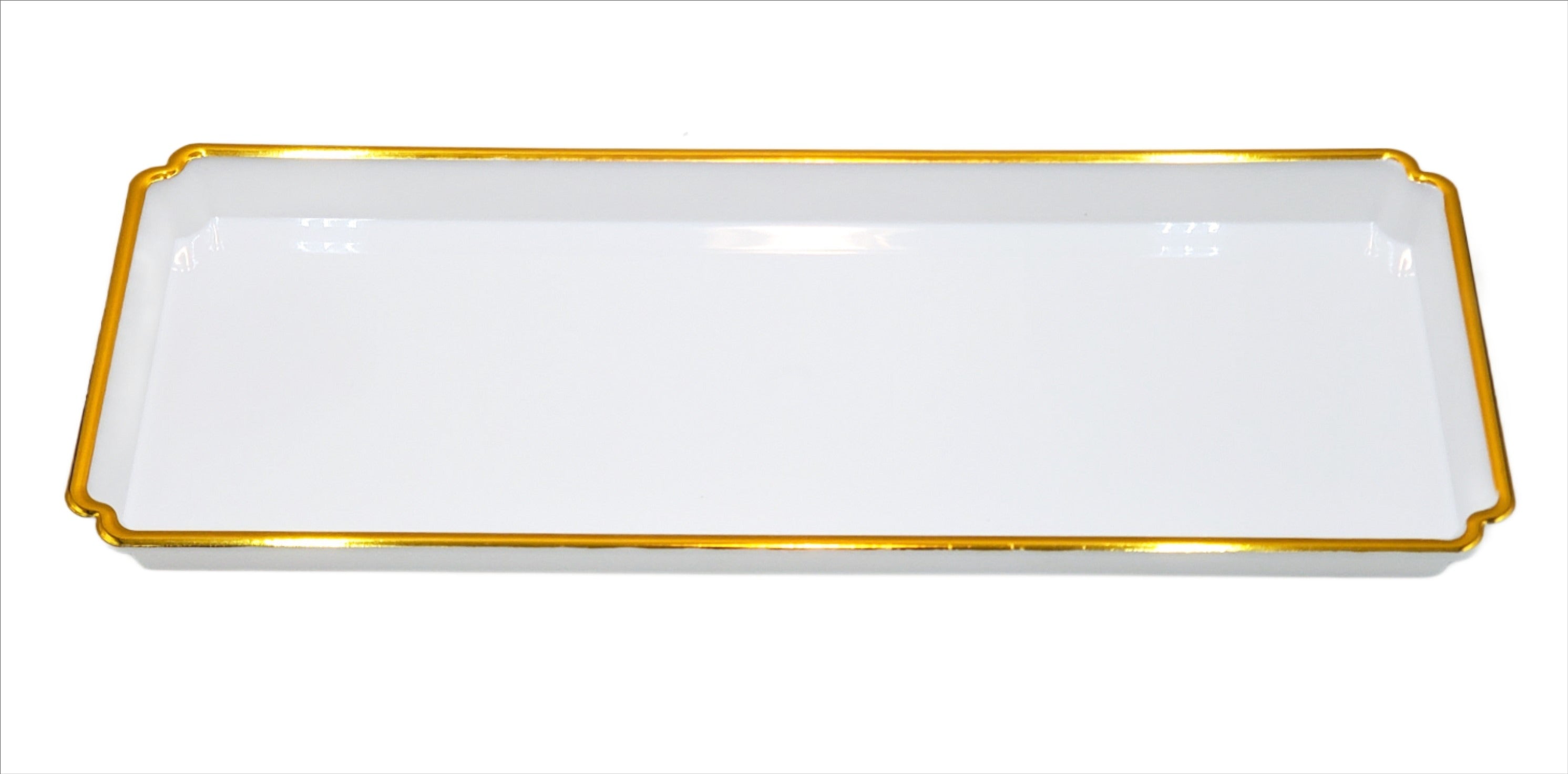 11.5x5 Inch Plastic Tray in White & Gold - Perfect for Serving, Organizing, and Home Decor