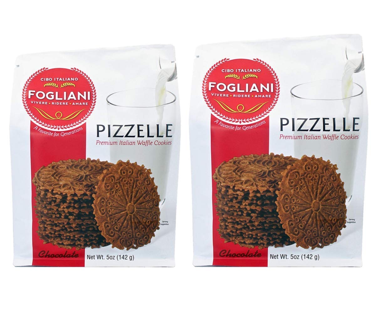 Premium Fogliani Chocolate Pizzelle Waffle Cookies - Italian Dessert Treats, 5oz (2-Pack) - Perfect for Gifts, Parties & Coffee Time