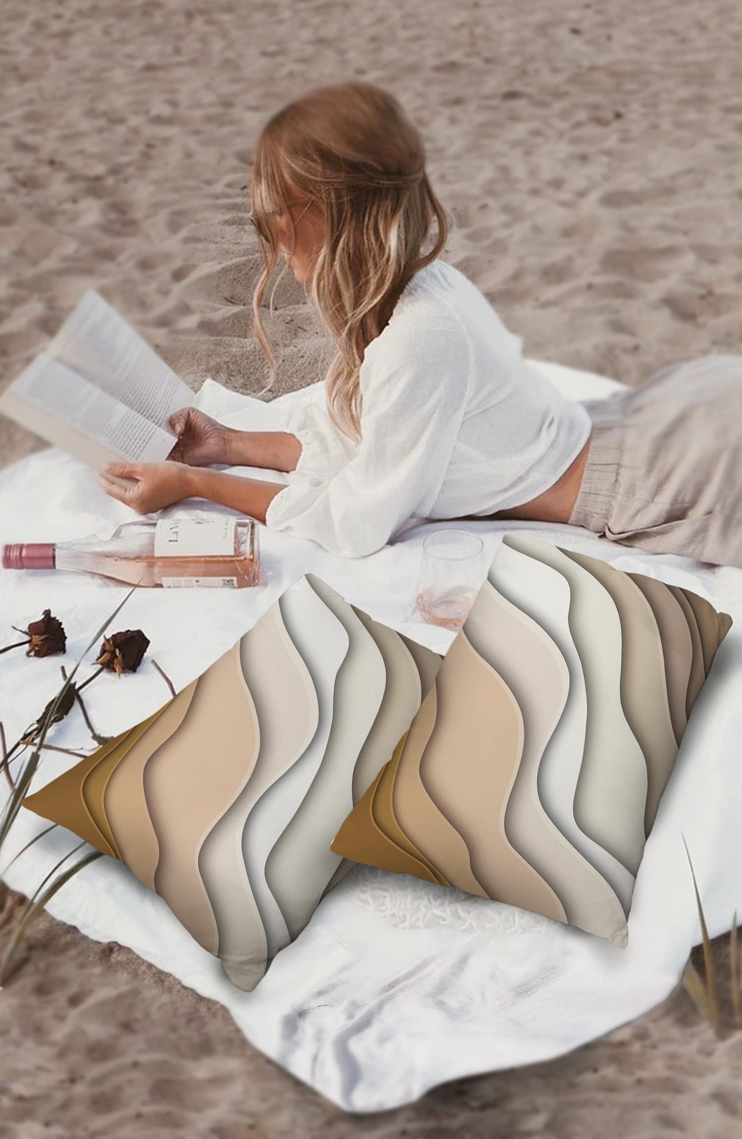 Waterproof Outdoor Throw Pillow Cover Set of 2 - Modern Geometric Brown Lumbar Pillowcases 20x12 Inches, Abstract Beach Design for Patio Furniture, Couch & Garden Decor - Perfect for Poolside, Porch & Outdoor Living Spaces