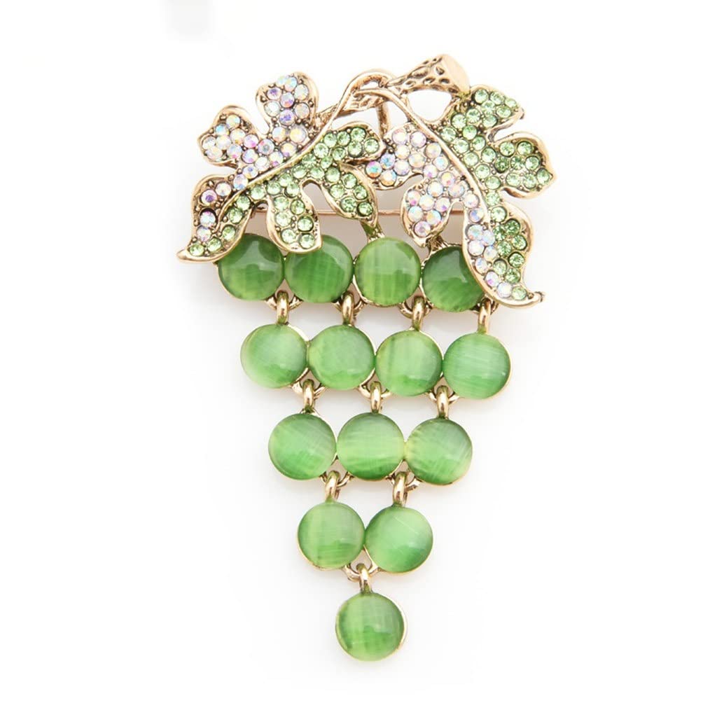 Elegant Green Opal Grape Brooch for Women - Alloy Rhinestone Fruit Pin for Weddings, Banquets & Special Occasions | Vintage Jewelry Accessory for Dresses, Hats & Scarves