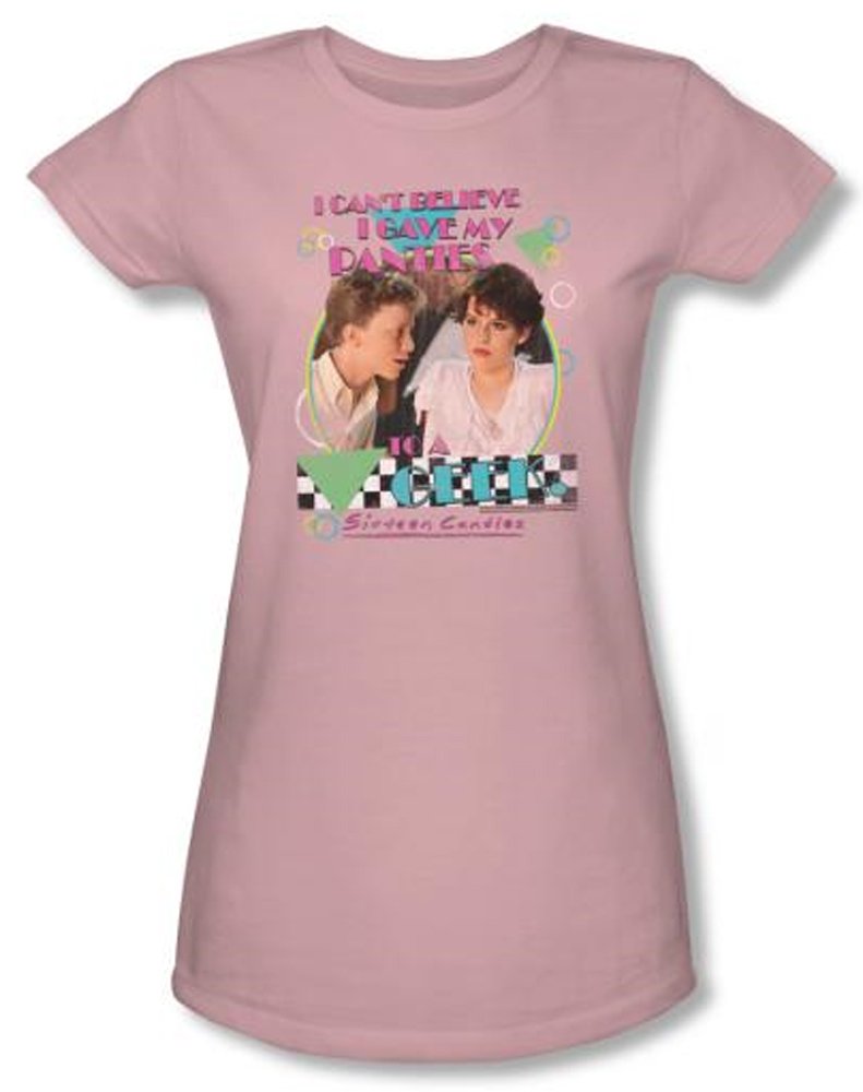 Sixteen Candles Movie Juniors T-Shirt - Pink Cotton Tee Shirt for Women | 80s Retro Vintage Style | Perfect for Movie Nights, Halloween Costumes & 80s Theme Parties
