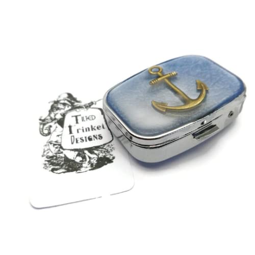 Anchor Pill Box - Nautical Themed Medication Holder for Travel & Daily Use | Blue Bronze Pirate Sailor Mint Case | Perfect Ship Holiday Gift Idea for Men & Women