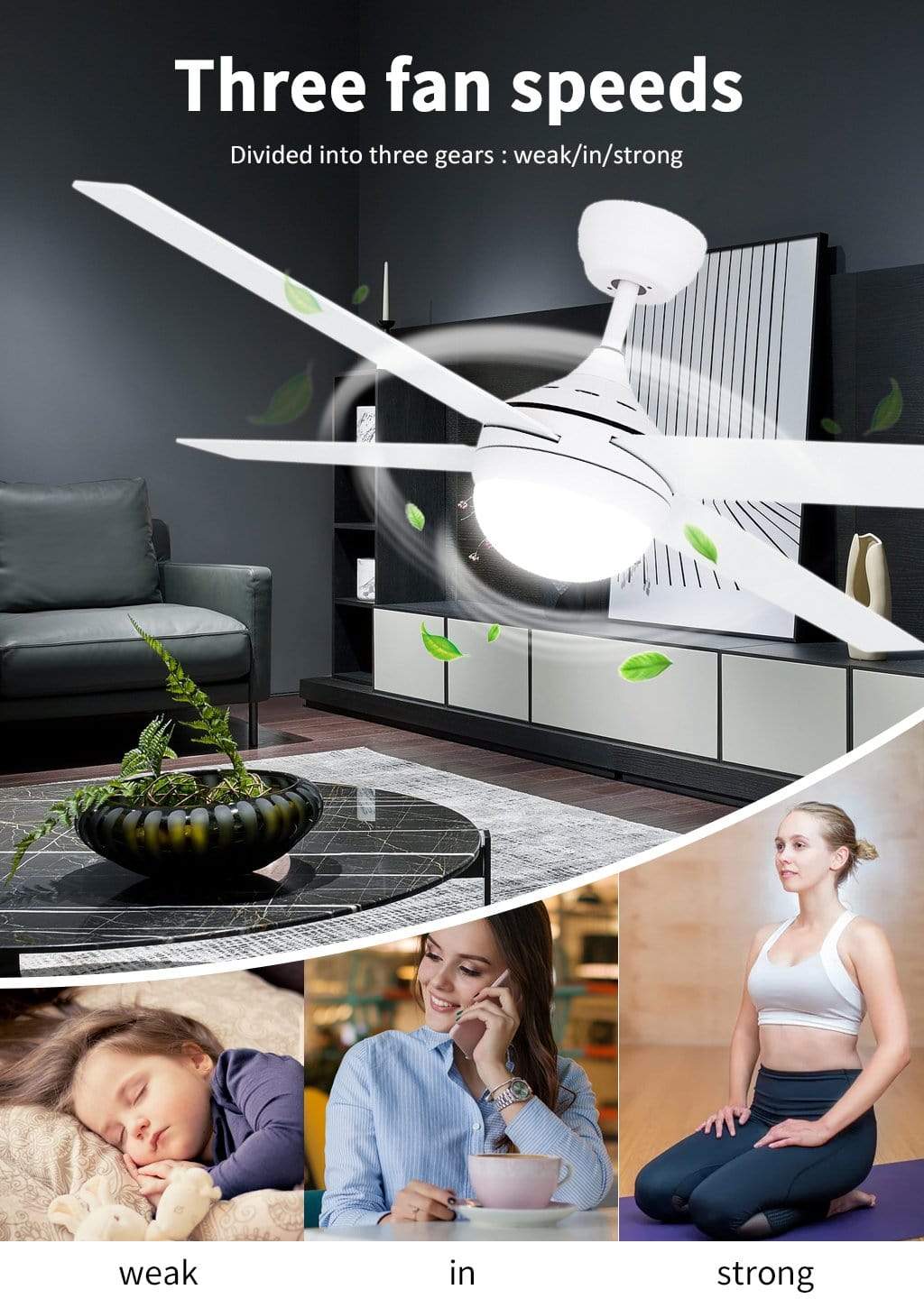 1200mm 4-Blade Ceiling Fan with 3-Color LED Light and Remote Control - Energy Efficient Cooling for Living Room, Bedroom, and Outdoor Spaces