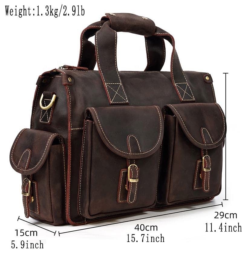 Premium Large Capacity Leather Business Briefcase for Men - 15