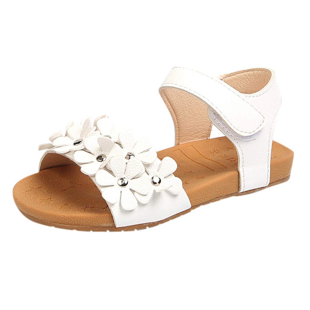 Floral Princess Sandals for Toddler Girls - Soft Sole Beach Shoes in White Size 5.5 | Perfect for Summer Play, Outdoor Adventures & Special Occasions