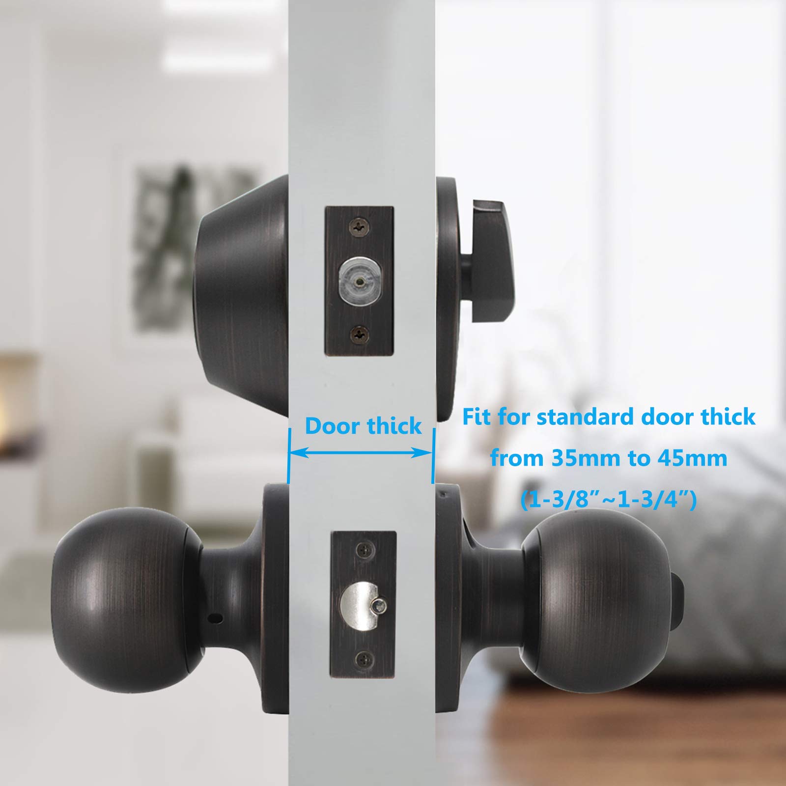 Gobrico 5-Pack Oil Rubbed Bronze Keyed Alike Entry Door Knob and Deadbolt Combo Set - Round Locking Handlesets for Front Door, Bedroom, Office & Apartment Security