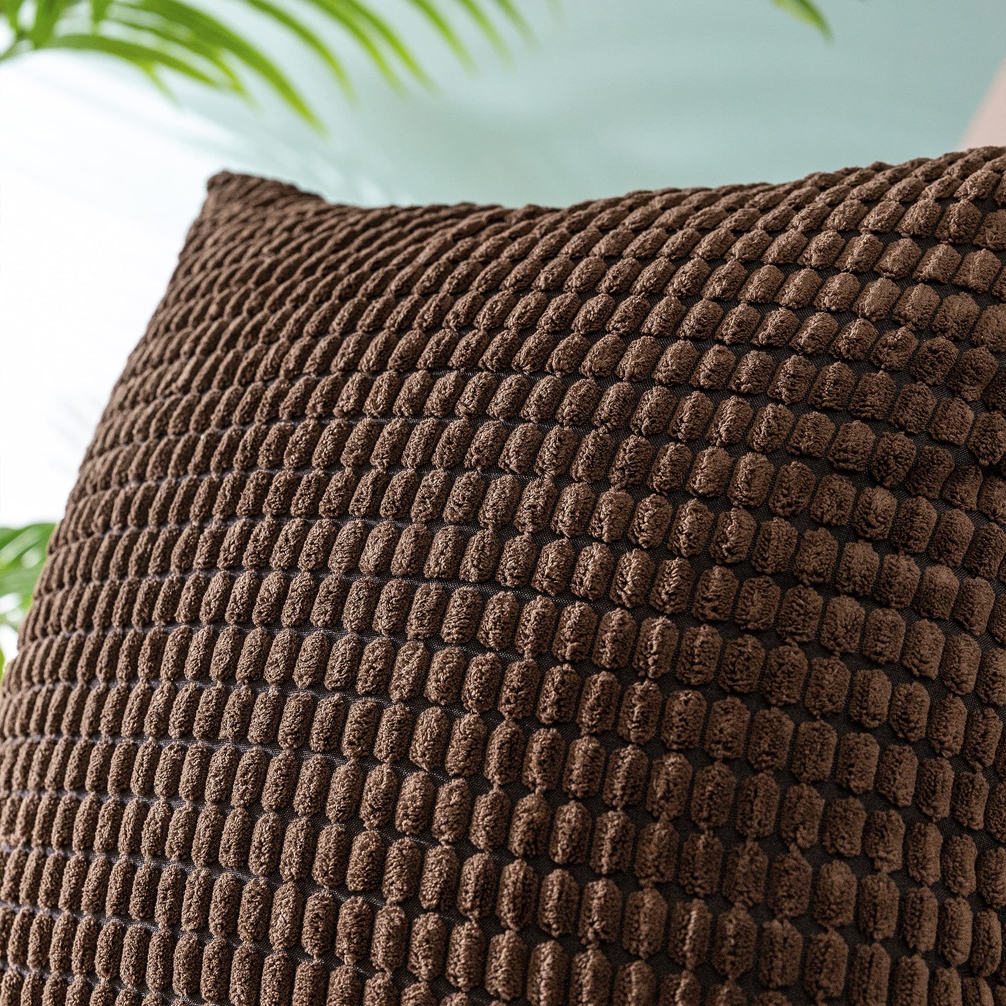 Premium Corduroy Throw Pillow Covers Set of 2 - 22x22 Inch Farmhouse Striped Waffle Textured Decorative Cushion Cases for Sofa, Couch & Bed - Soft Brown Home Decor for Living Room, Bedroom & Dorm