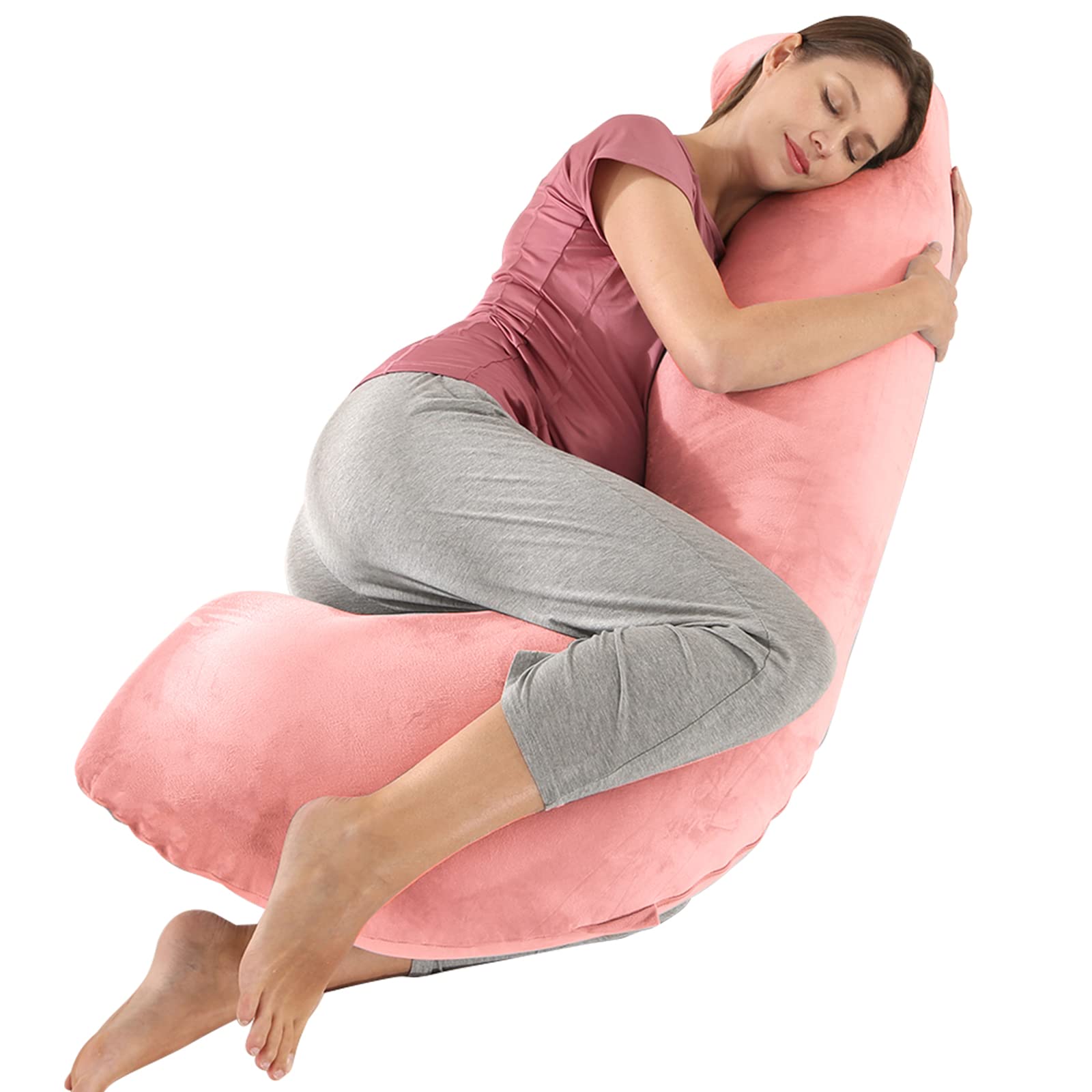 BATTOP Pregnancy Pillow for Sleeping - Full Body Maternity Pillow with Cooling Cover for Back, Hip & Belly Support - Comfortable Coco Pink Maternity Pillow for Pregnant Women - Perfect for Side Sleeping, Nursing & Relaxation During Pregnancy