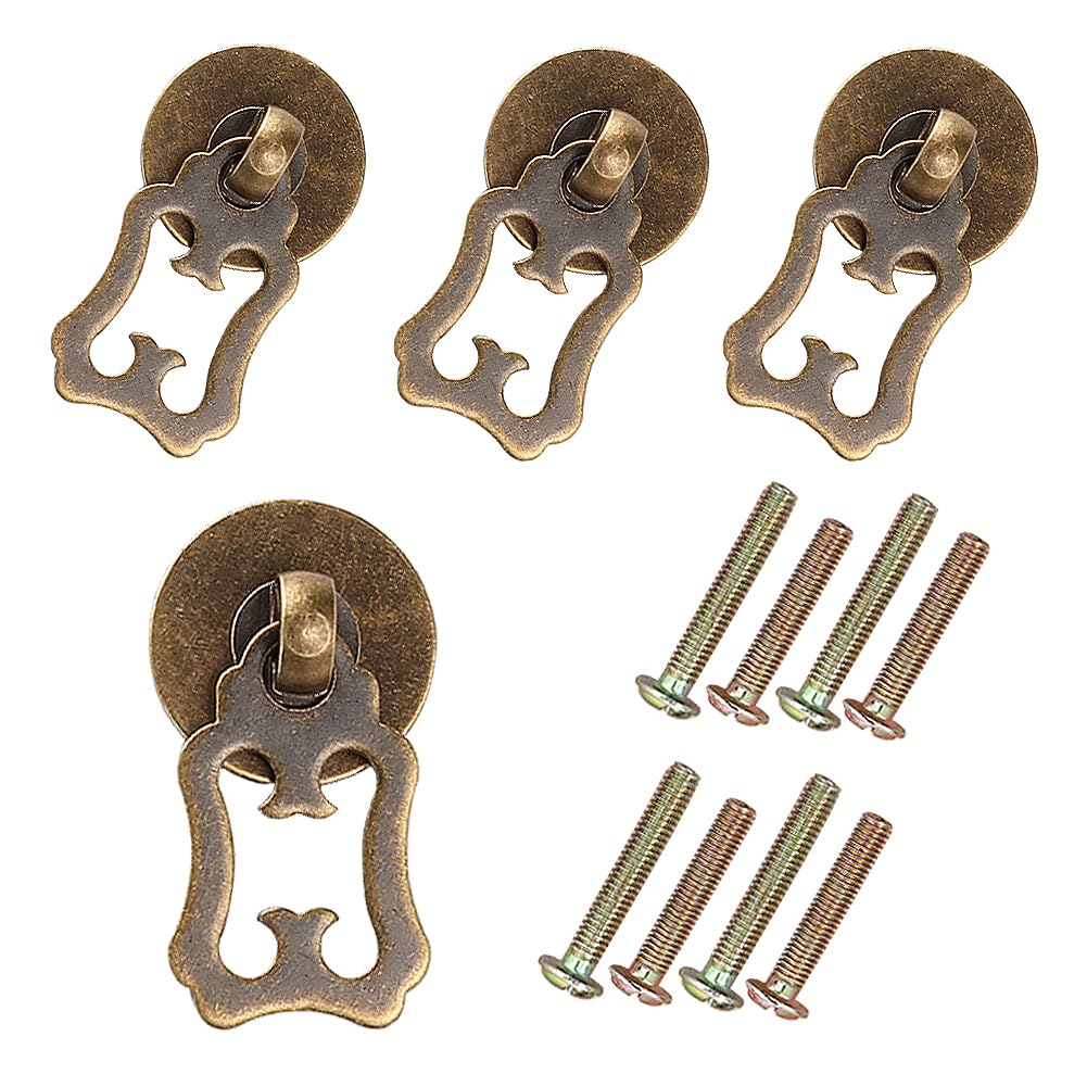 Vintage Antique Copper Drawer Pulls - 4PCS Pure Copper Single Hole Cabinet Handles for Closet, Dresser, Bookcase & Desk - Decorative Small Ring Pulls for Furniture & Cabinet Doors - Perfect for Home Office & Bedroom Organization