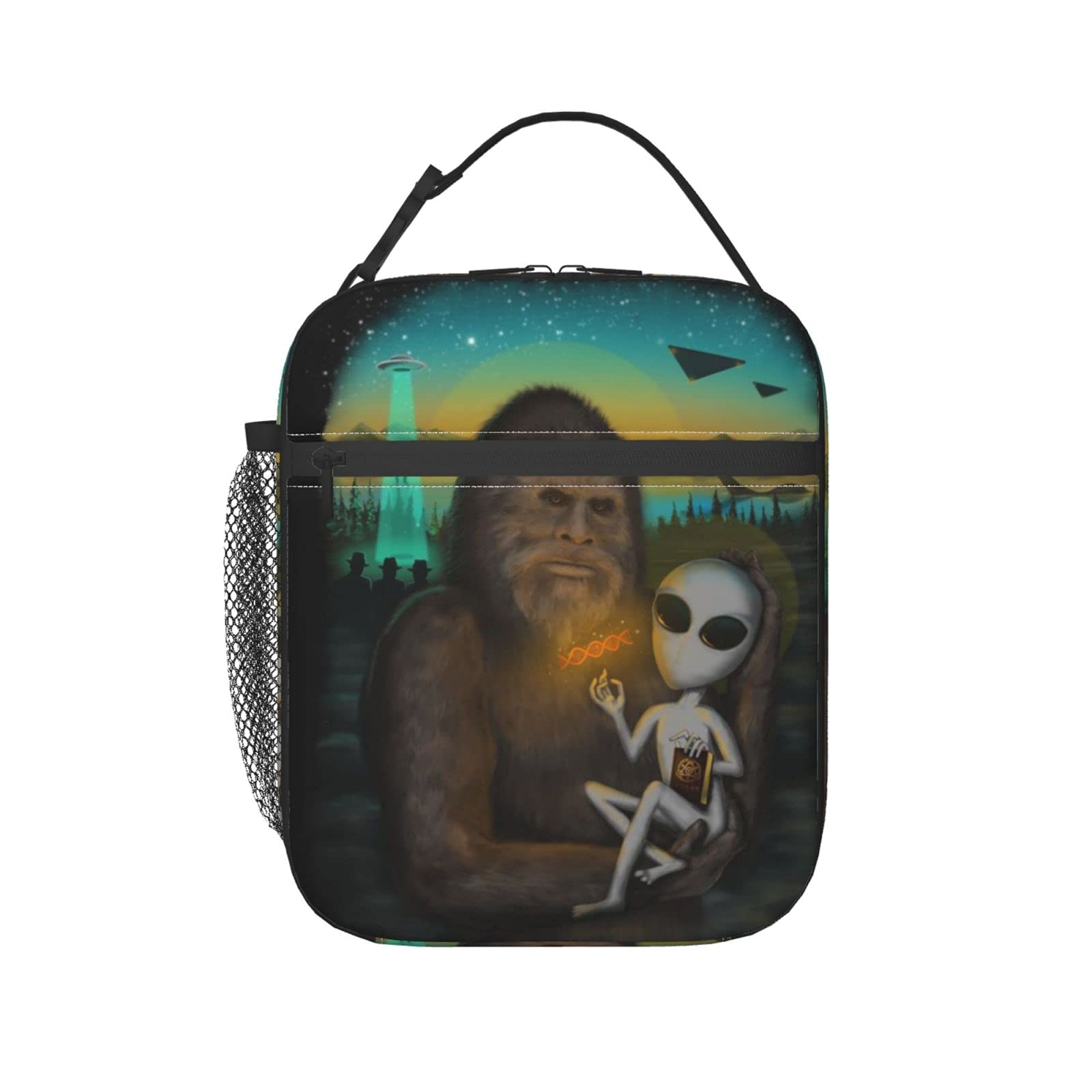 Alien and Bigfoot Insulated Lunch Box - Durable Reusable Lunch Bag for Adults, Men & Women - Perfect for Work, School, Picnics & Outdoor Adventures