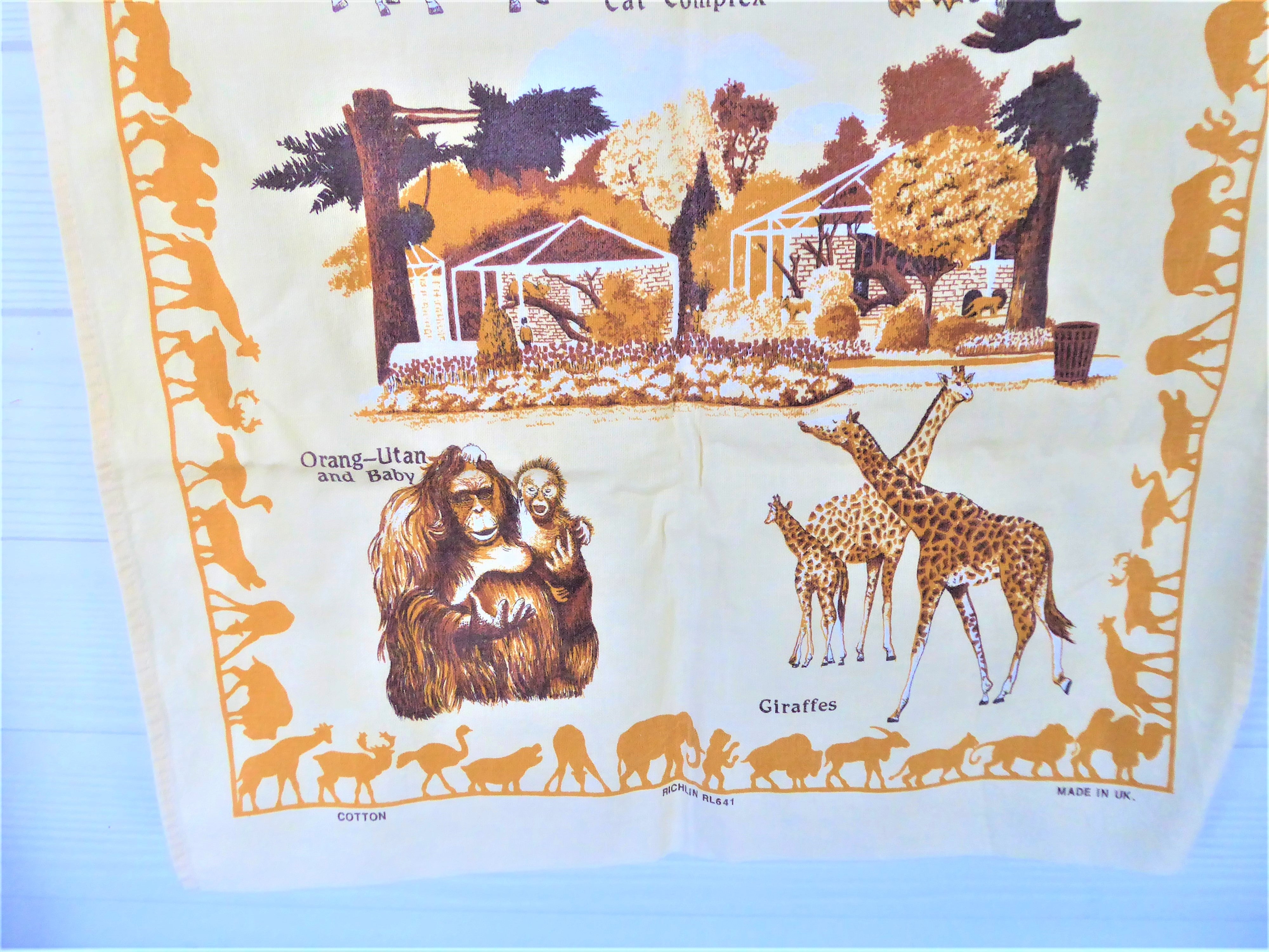 Premium Cotton Tea Towel - Bristol Zoo Gardens England Design with Penguins & Tigers - Absorbent Dish Towel for Kitchen, Dining & Gifts