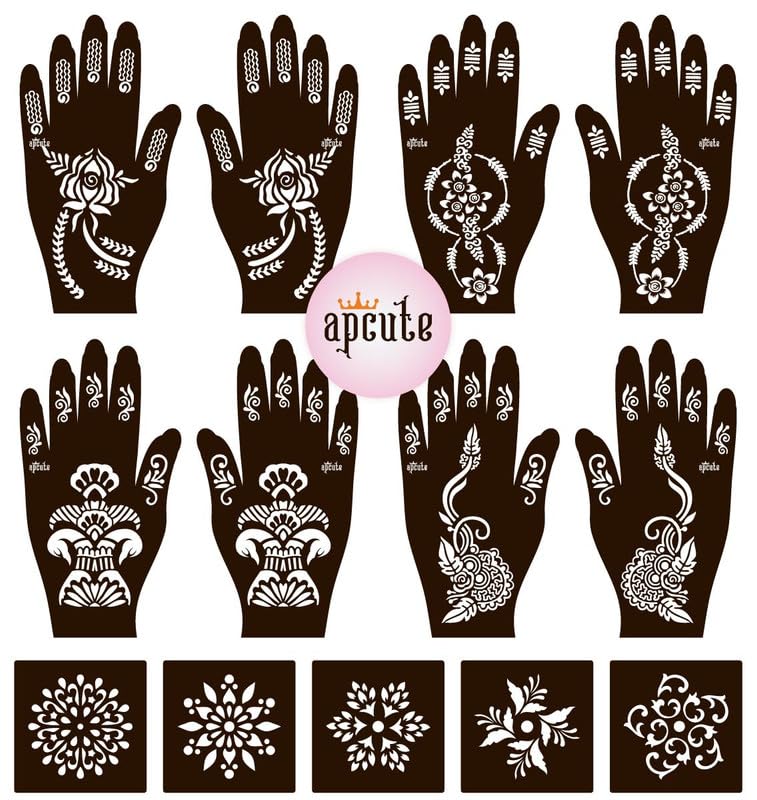 APCUTE 13-Piece Henna Design Stickers for Hands | Temporary Tattoo & Mehandi Stencil Kit for Women & Girls | Easy 4-Step Application (Designs 125,136,165,176) | Perfect for Weddings, Parties & Festivals