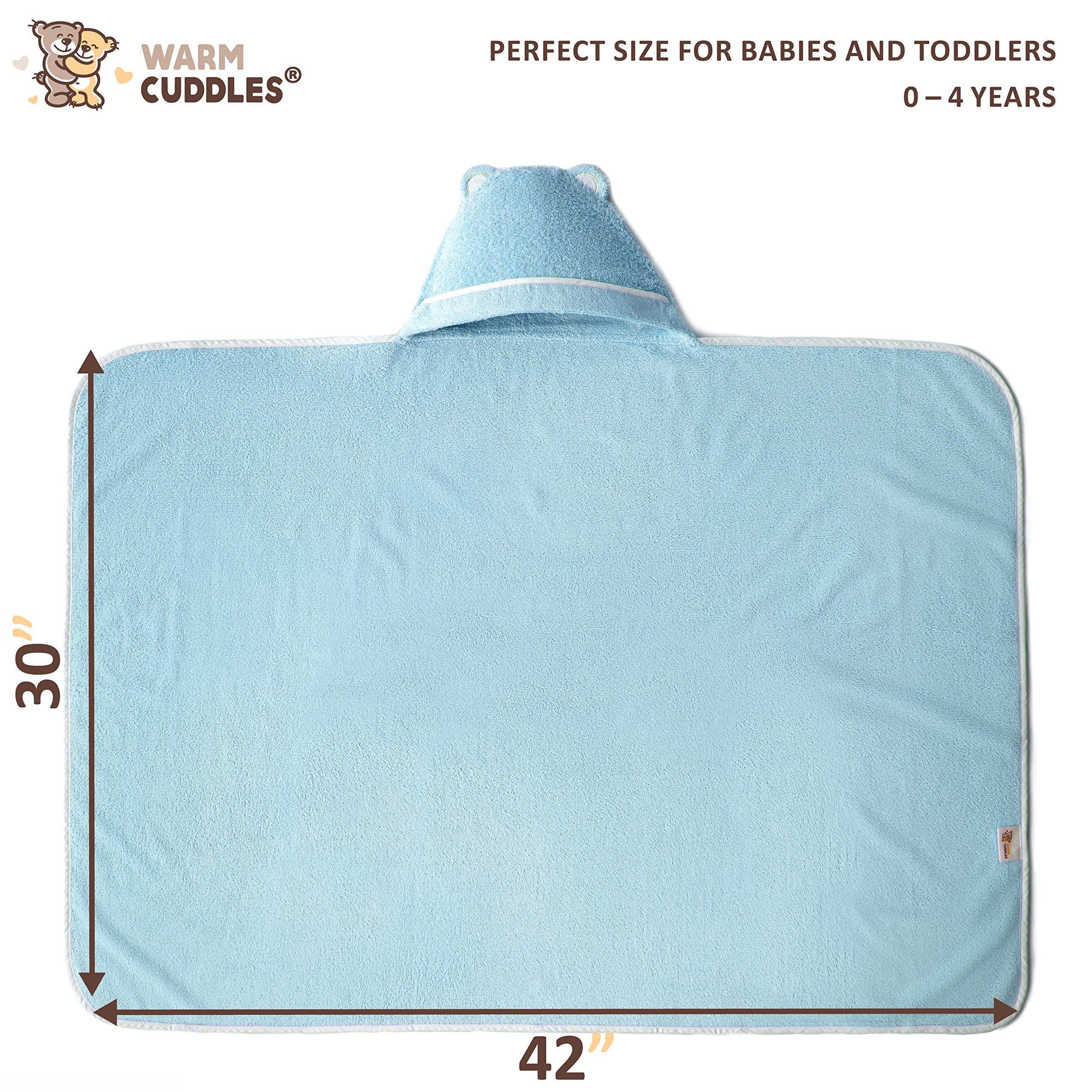 Premium Bamboo Rayon Toddler Hooded Towel - Soft & Absorbent Baby Bath Towel for Boys & Girls - Large Kids Hooded Towel for Swimming, Bath Time & Beach (Blue)