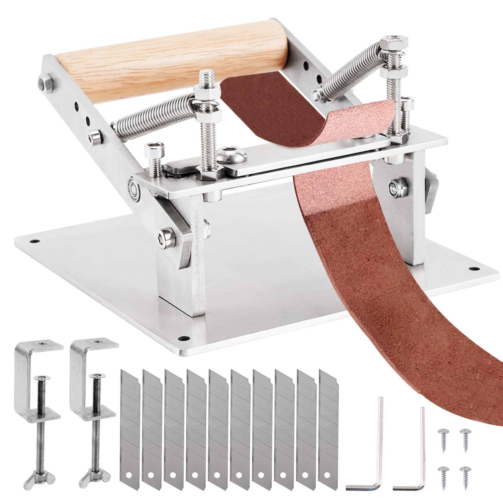 Professional Leather Skiver Machine with 10 Blades & 2 Stainless Steel Clamps - Manual Leather Splitter for Peeling & Paring Vegetable Tanned Leather - Perfect for Leather Crafting, DIY Projects & Shoe Repair