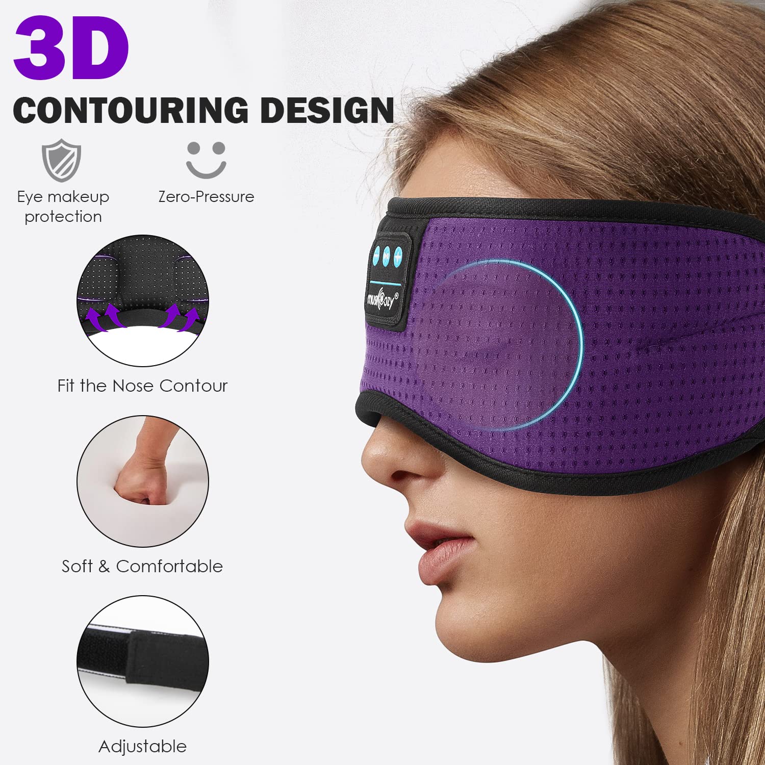 Musicozy Bluetooth Sleep Headband with White Noise - Wireless 3D Sleeping Headphones for Insomnia, Yoga, Travel & Office - Cool Tech Gadgets Gift Set (2 Packs) - Perfect for Nighttime Relaxation, Meditation & Stress Relief