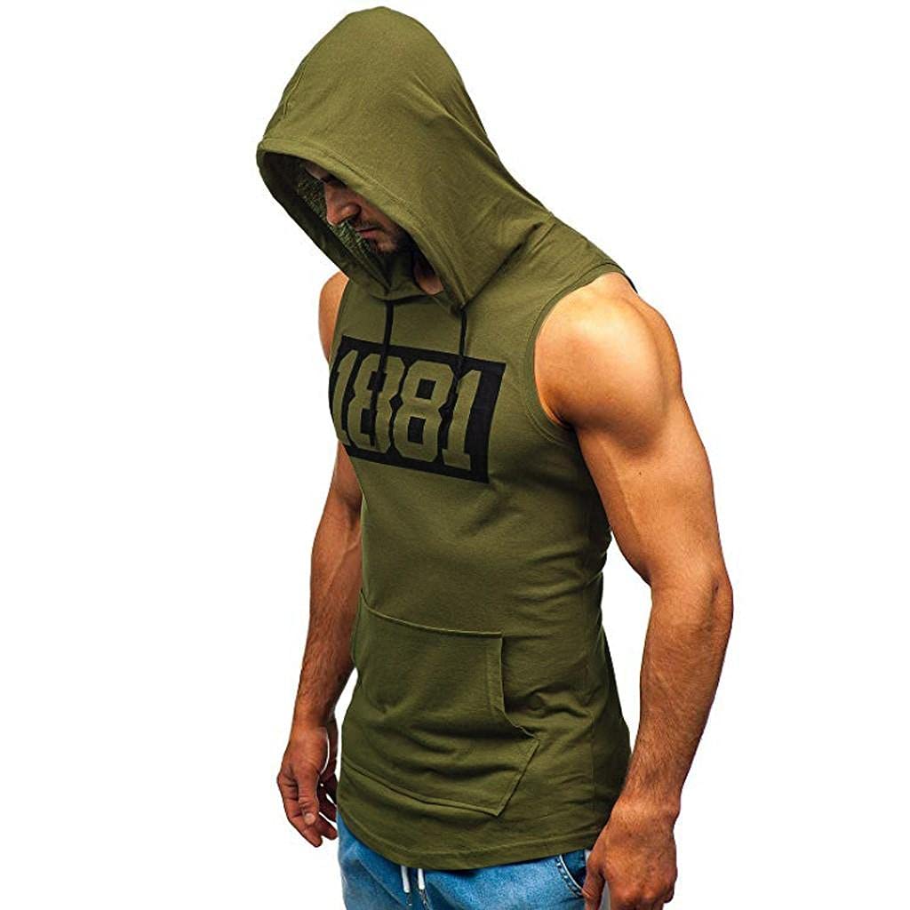 WUAI 2022 Men's Workout Hooded Tank Top - Sleeveless Bodybuilding Fitness Muscle Cut Off T-Shirt for Gym & Training - Perfect for Weightlifting, Running & Outdoor Sports