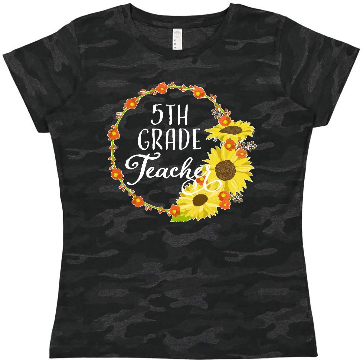 Inktastic 5th Grade Teacher Sunflower Wreath Women's T-Shirt - Comfortable & Stylish Tee for Teachers, Back to School, Classroom Wear & Casual Outfits