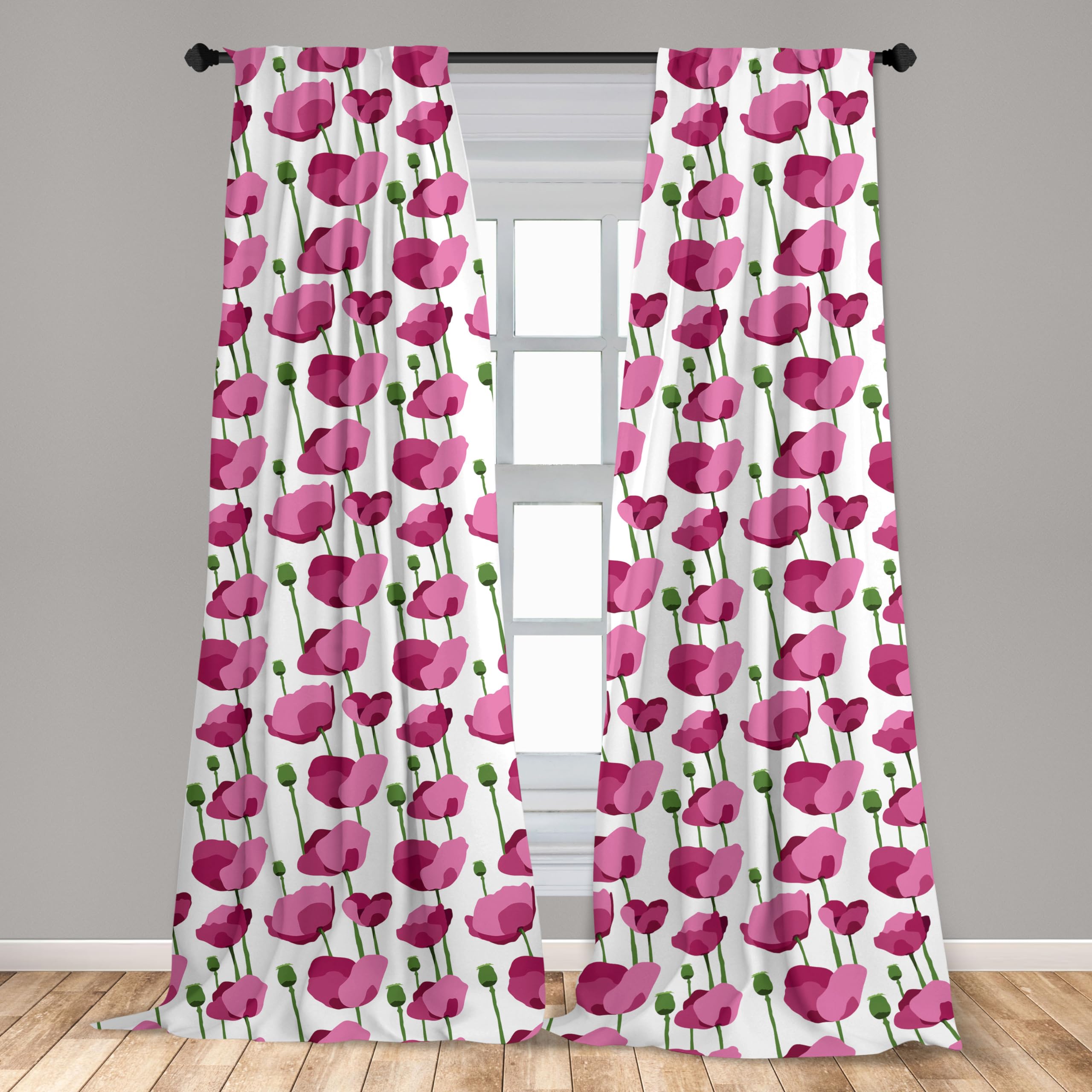 Ambesonne Floral Curtains - Spring Flower Design with Tall Stems & Blooming Buds, 2 Panel Window Treatments for Living Room & Bedroom (28