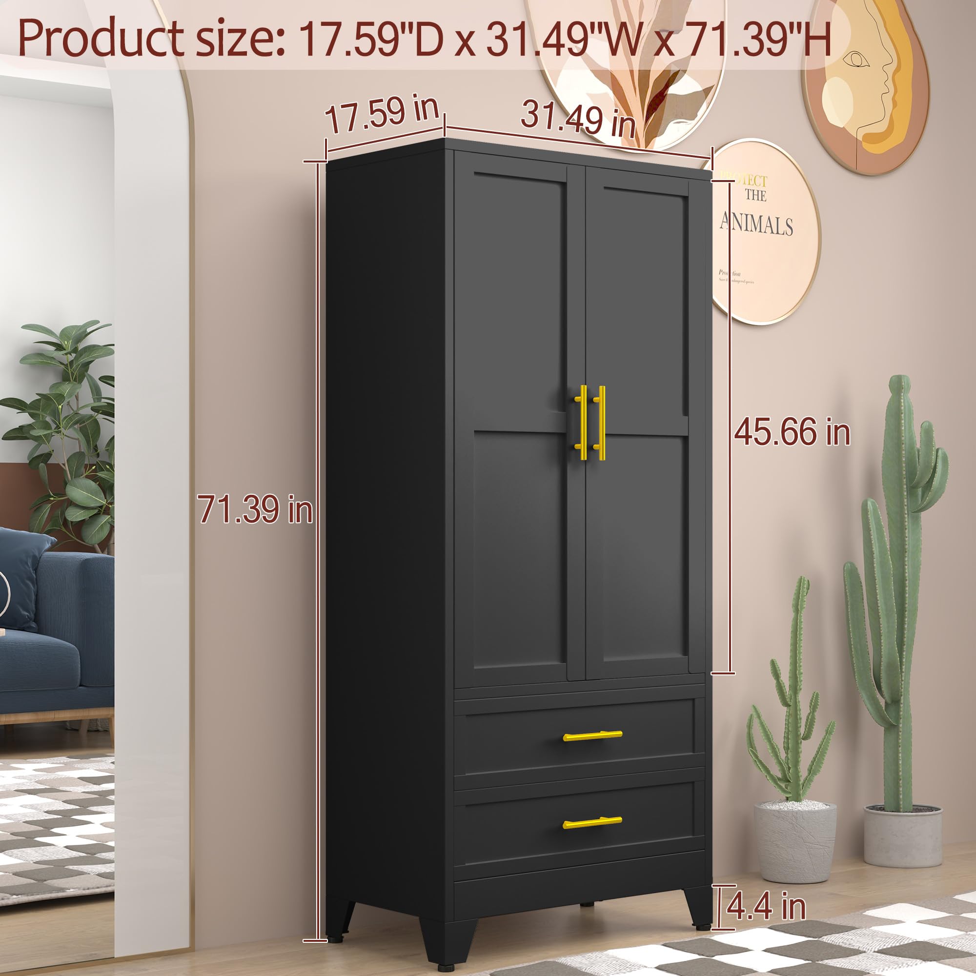 Black Metal Armoire Wardrobe Closet - 71
