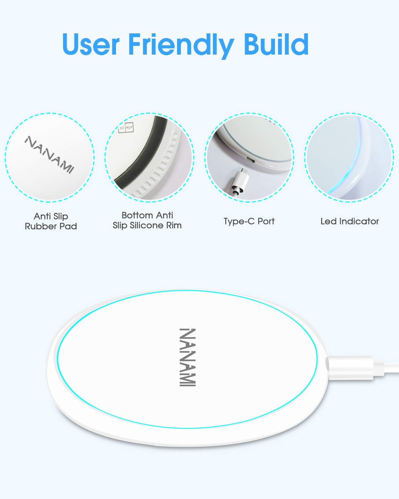 NANAMI Fast Wireless Charging Stand Pad Set - Qi Certified 15W Fast Wireless Charger for iPhone 15/14/13/12/11 Pro/XS Max, Samsung Galaxy S24/S23/S22/S21/S20/S10/S9/S8/Note 20, AirPods Pro - Perfect for Home, Office & Nightstand Charging