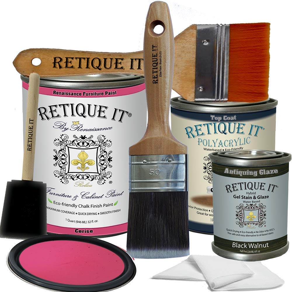 Retique It Chalk Furniture Paint by Renaissance DIY - 6 Piece Set (54 Cerise, 32 Ounces) - Perfect for Furniture Restoration, Home Decor & DIY Projects